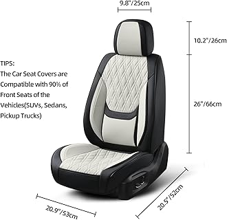 TINRAIYANG Car Seat Covers Front Pair, Breathable Leather Automotive Front Seat Covers with Headrest, Universal Automotive Vehicle Seat Cover for Most Sedan SUV Pick-up Trucks, Black-Beige