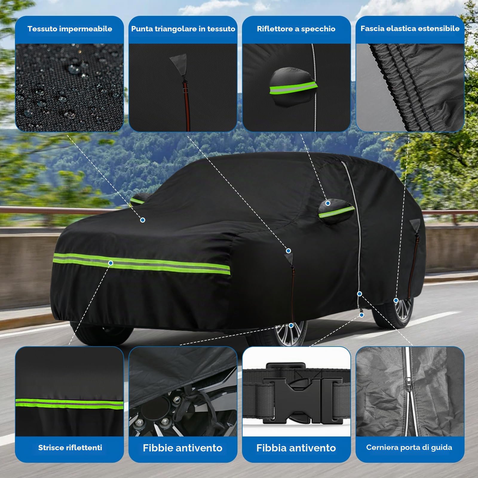 Copriauto impermeabile compatibile con Chery Jaecoo 7/J7 2024-2025, copriauto per esterni a 6 strati con protezione completa contro sole, pioggia, UV, polvere con cerniera per porte e cinturino