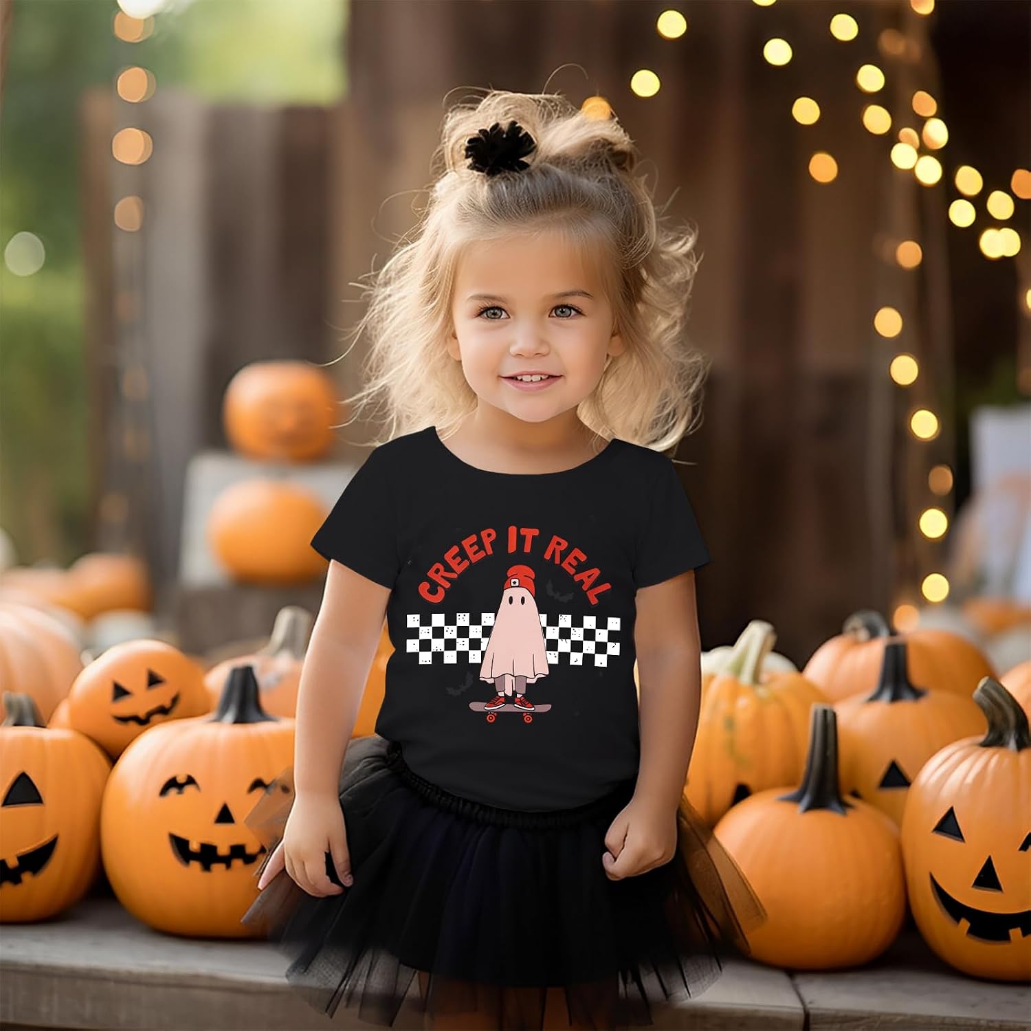GLIGLITTR Toddler Halloween Shirt Baby Boys Girls Ghost Tshirt Creep It Real Short Sleeve Tee Tops Spooky Season Fall Clothes