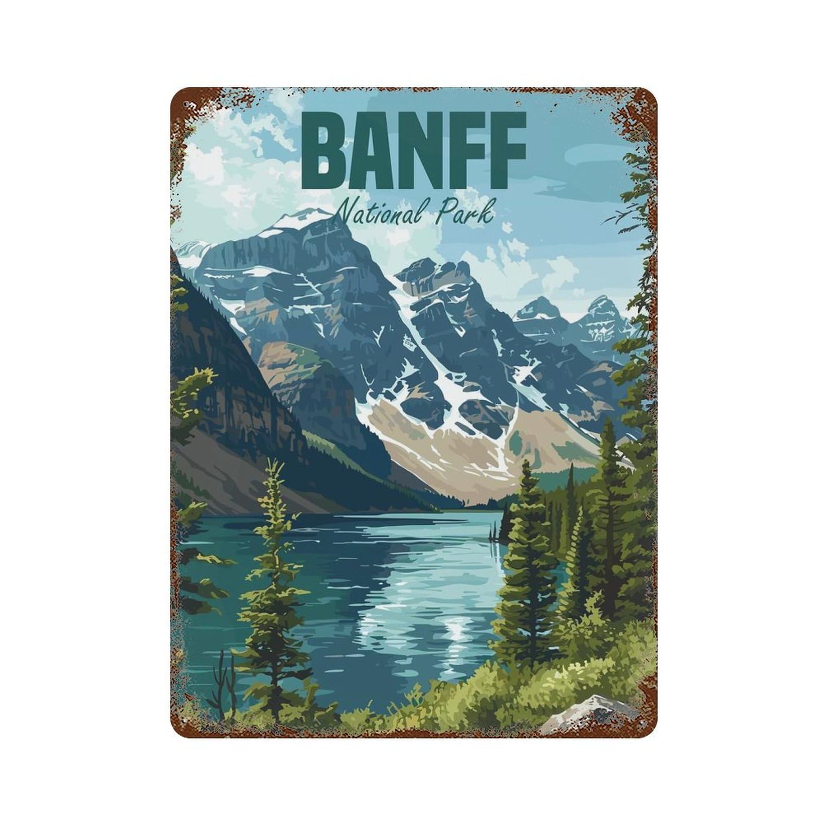 Banff National Park Weathered Tin Sign 15.7"x11.8", Ideal for Shed, Workshop And Garage Wall Decor