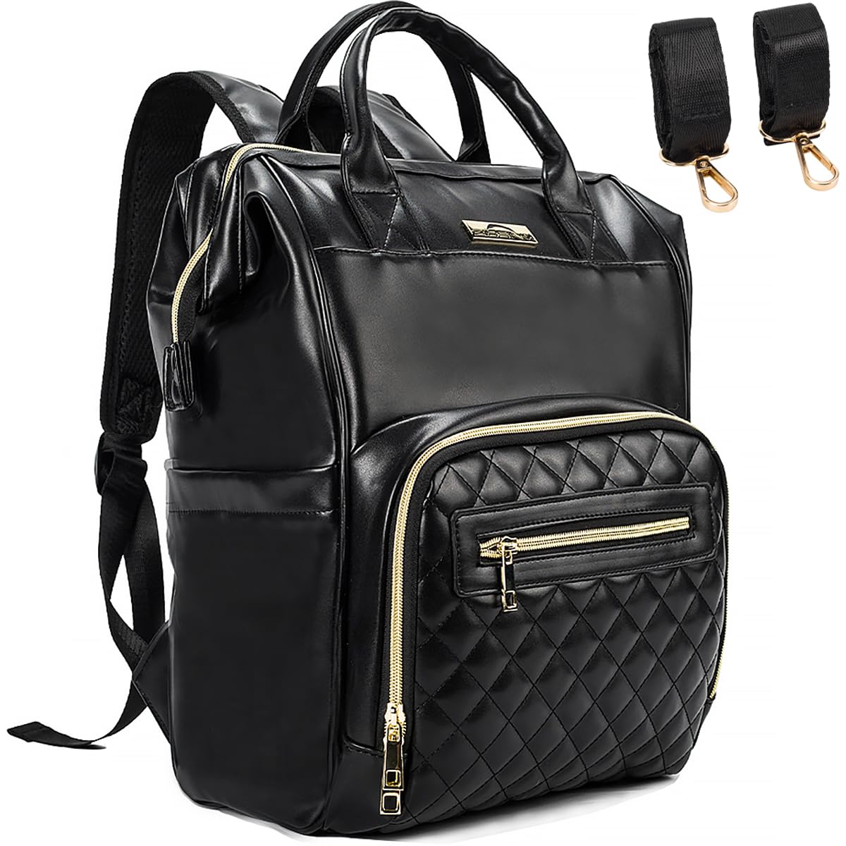 ZIOSINM Mochila Bebe de Cuero, Mochila Carro Bebe de Viaje Multifuncional, Pañaleras para Bebes Impermeable,Mochila Pañales Casual de Cuero PU