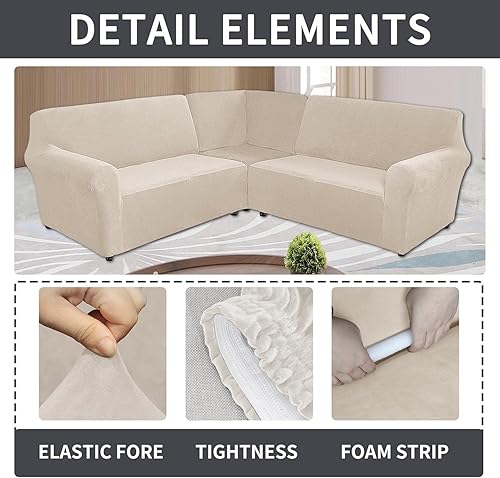 Miniatura 2 de Fundas para sofá modular de esquina de 5 asientos en forma de L, fundas de terciopelo para sofá modular en forma de L, protector elástico suave y