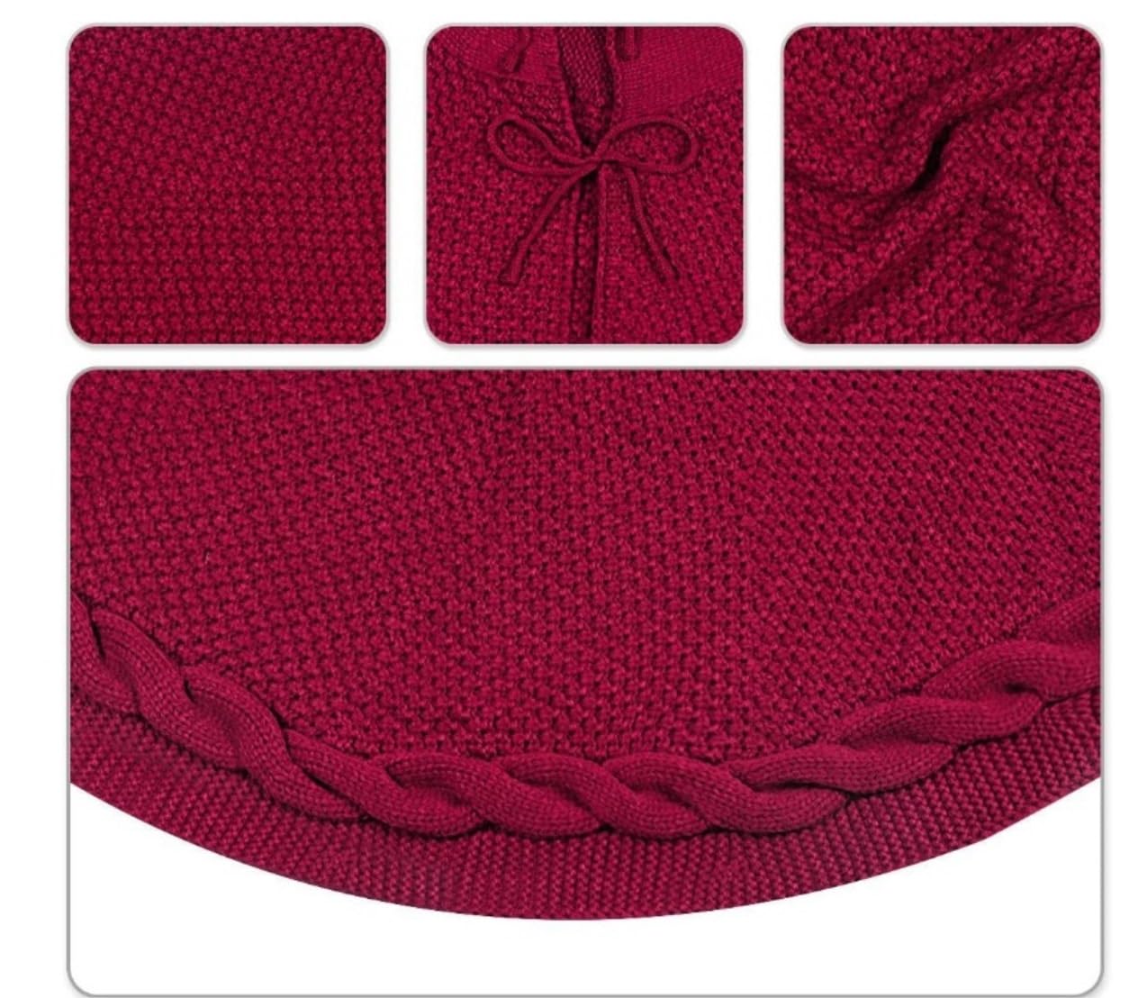 Tappeto Albero di Natale, Gonna per Albero di Natale 48 Pollici Lavorata A Maglia Spessa Decorazione Rustica per Feste Natalizie Festa Forniture(A-Red)