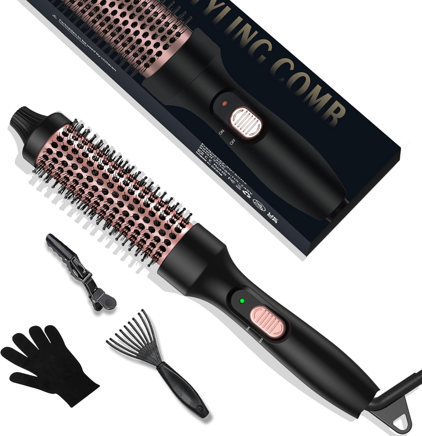 UKLISS Thermal Brush, verwarmingsborstel, Hot Brush 32 mm, hete haarborstel ronde Thermische borstel met verwarmingskam, stijlborstel voor haar, thermische borstel voor volume en losse krullen