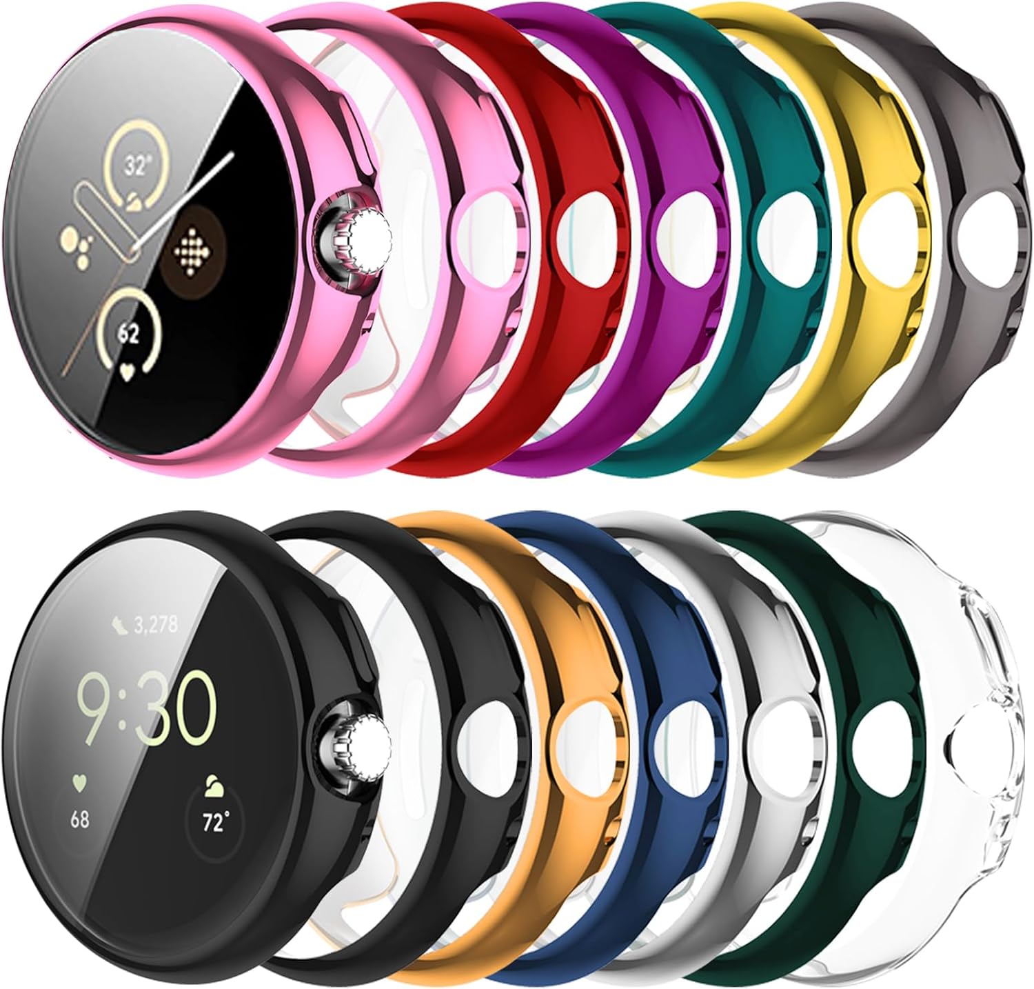 Case Compatible with Google Pixel Watch 3 45mm (2024) Screen Protector Soft TPU All-round Protective Cover (12 Colors,45mm)