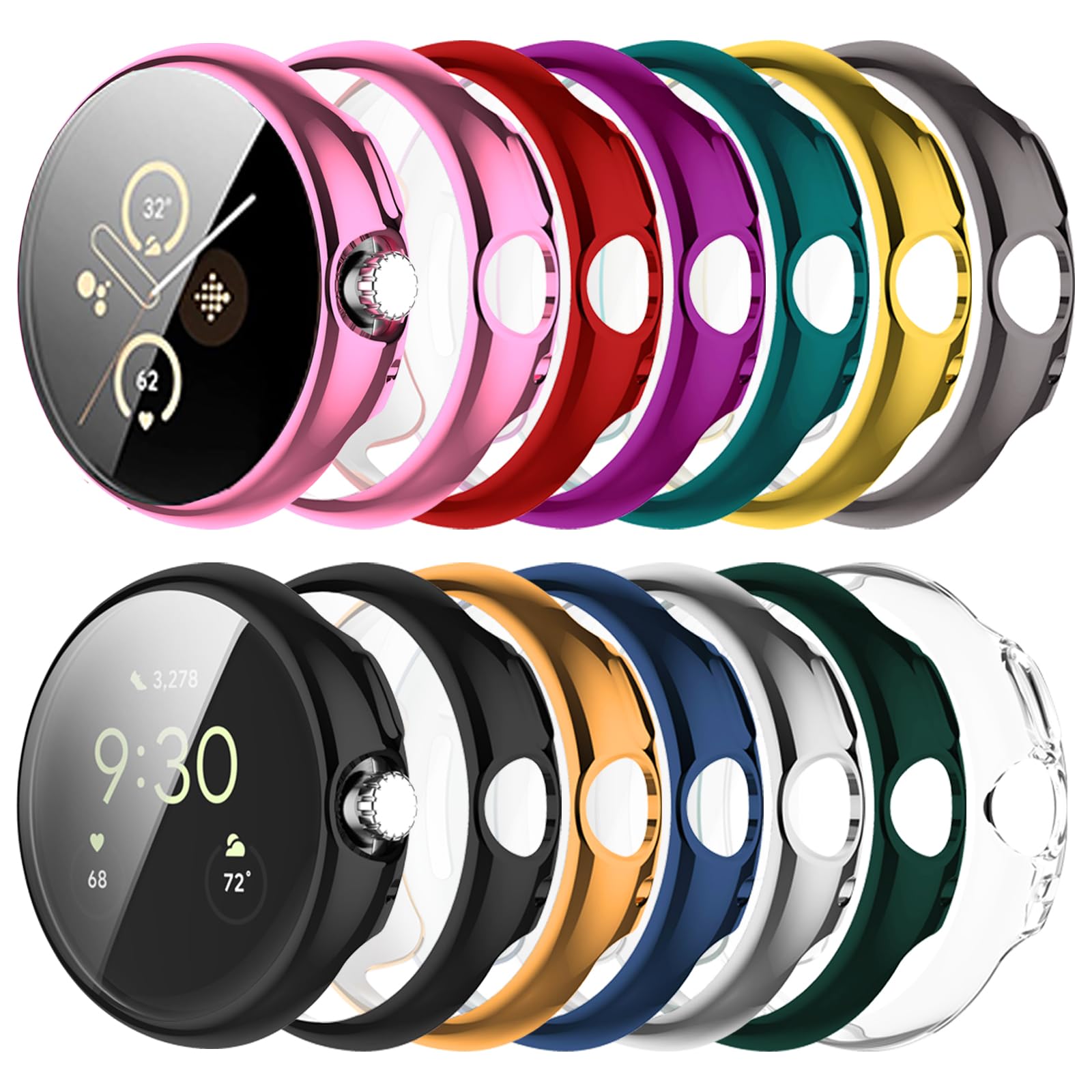 HAJSLU Case Compatible with Google Pixel Watch 3 41mm Screen Protector for Google Pixel Watch 2 Soft TPU All-round Protective Cover (12 Colors,41mm)