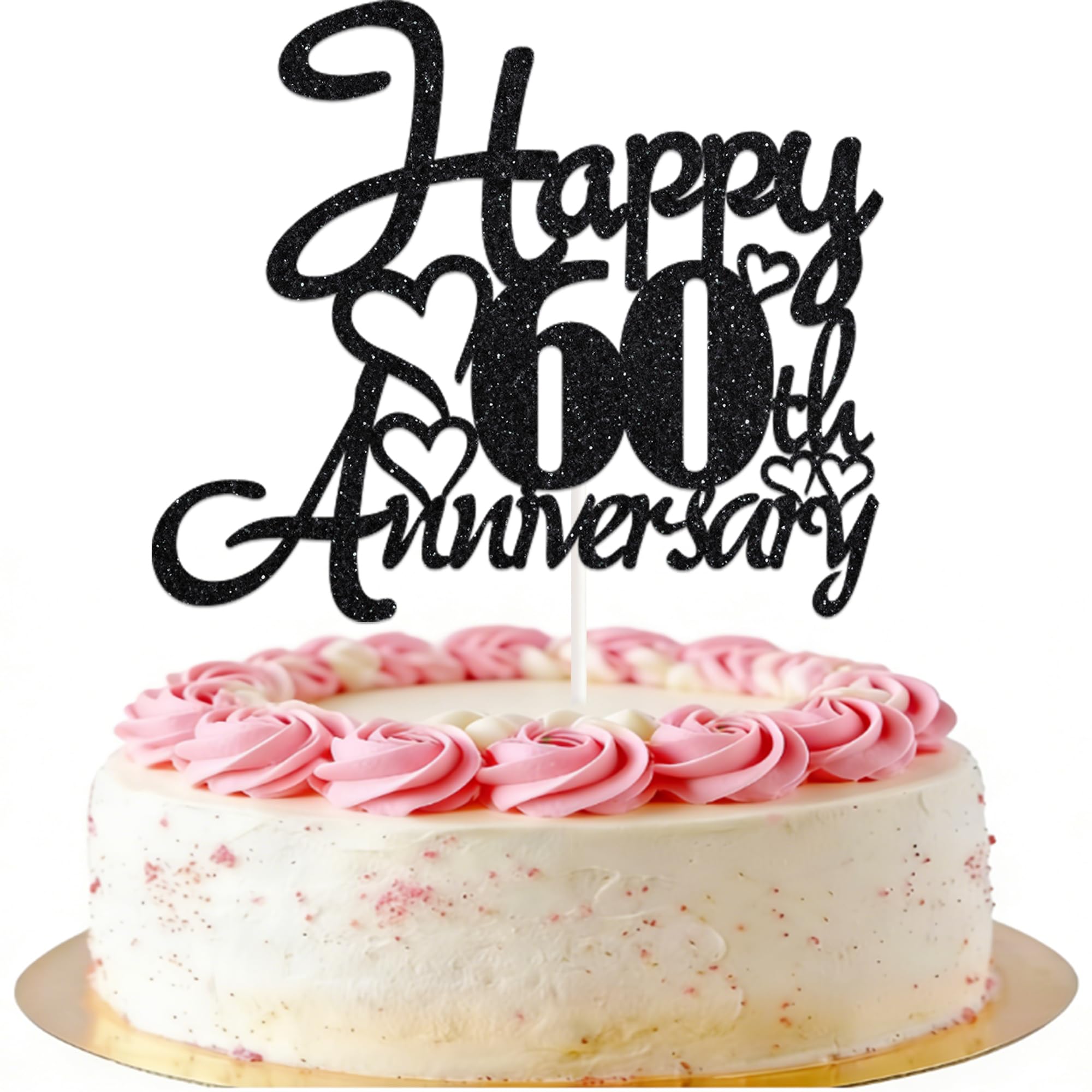 Black Glitter Happy 60th Anniversary Cake Toppers 60th Wedding Anniversary Party Decorations Sixty Company Anniversary Party Sixty Birthday Cake Decorations