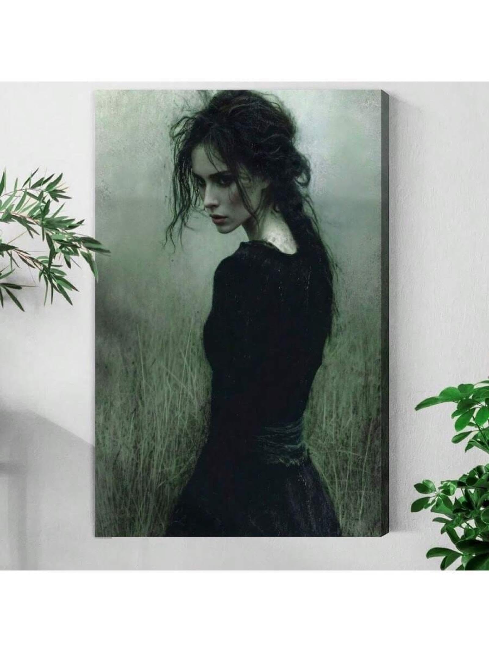 lianyibo Obraz na płótnie Kobieta Retro Czarny Patrząc na pustynię Gothic Wall Art Art Art Wall Decor do sypialni, 60 x 90 cm, bez ramki