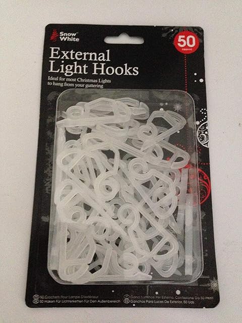 Snow White - 50 x Gutter Hanging Hooks/Clips for Outdoor Christmas Xmas String Lights