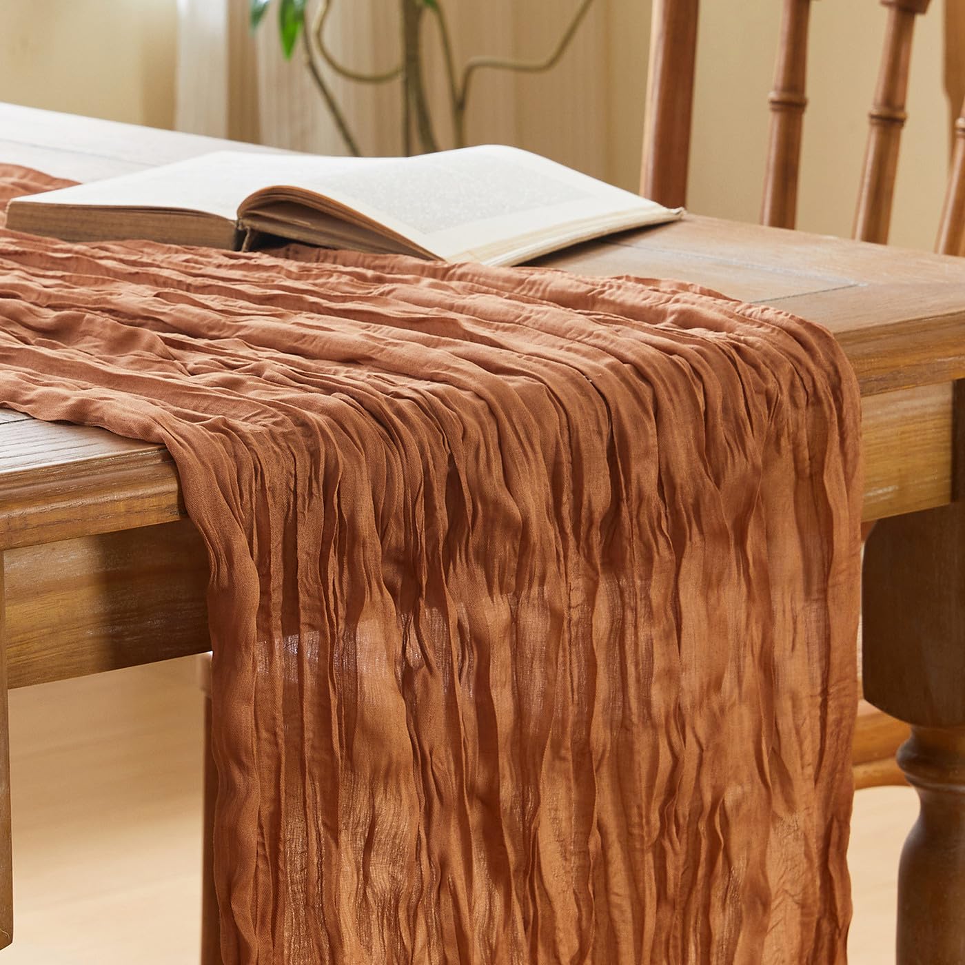 LAIDANLA Brown Cheesecloth Table Runner 90 x 300cm Autumn Table Decorations
