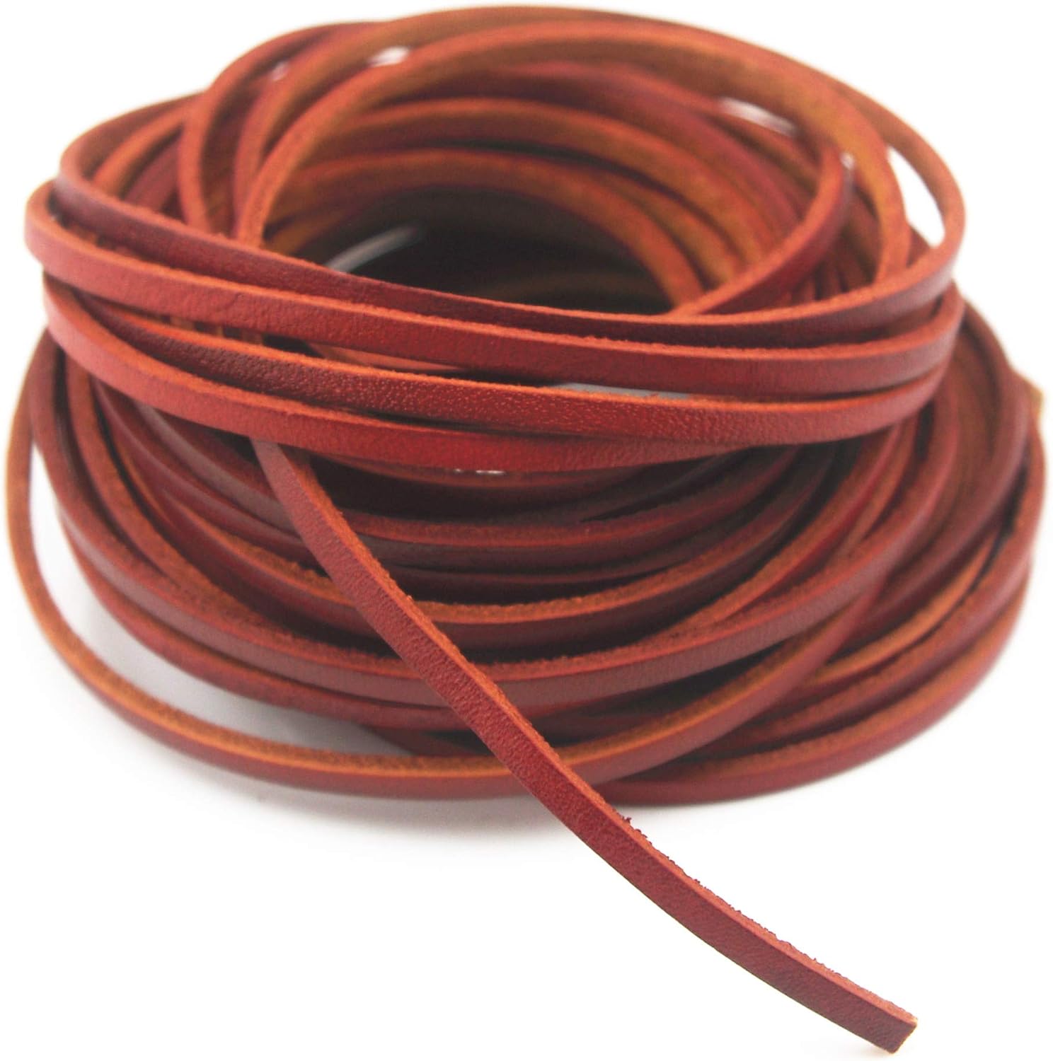 Glory Qin 10 Yards Genuine Cow Hide Flat Leather Srip,Genuine Leather Cord Real Leather Craft for Jewelry Making LeatherRush (Distressed Brown, 3x2 mm)