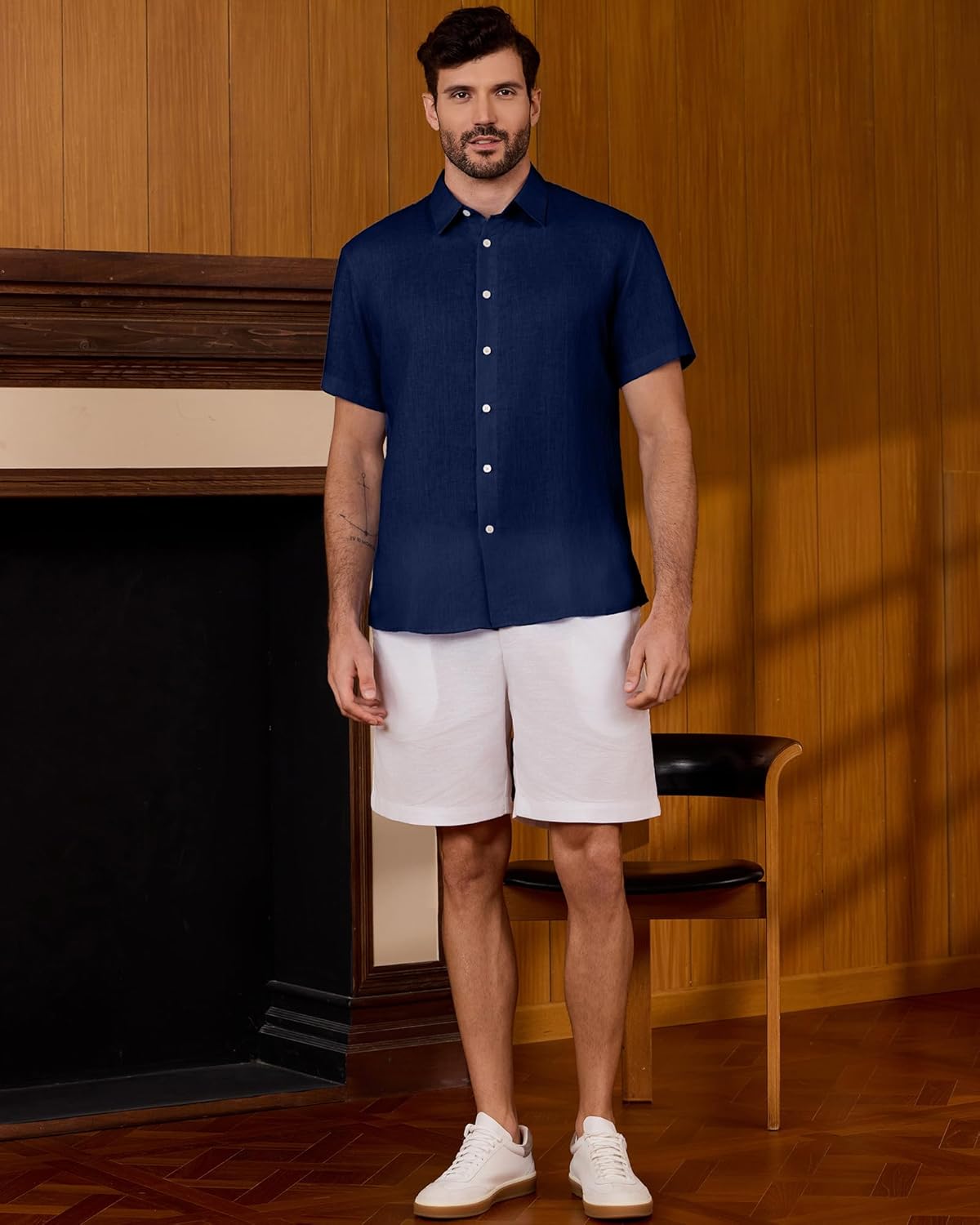 Kallspin Men's 100% Linen Button Down Shirts Casual Short Sleeve Tops Collared Summer Beach Shirts - Image 6