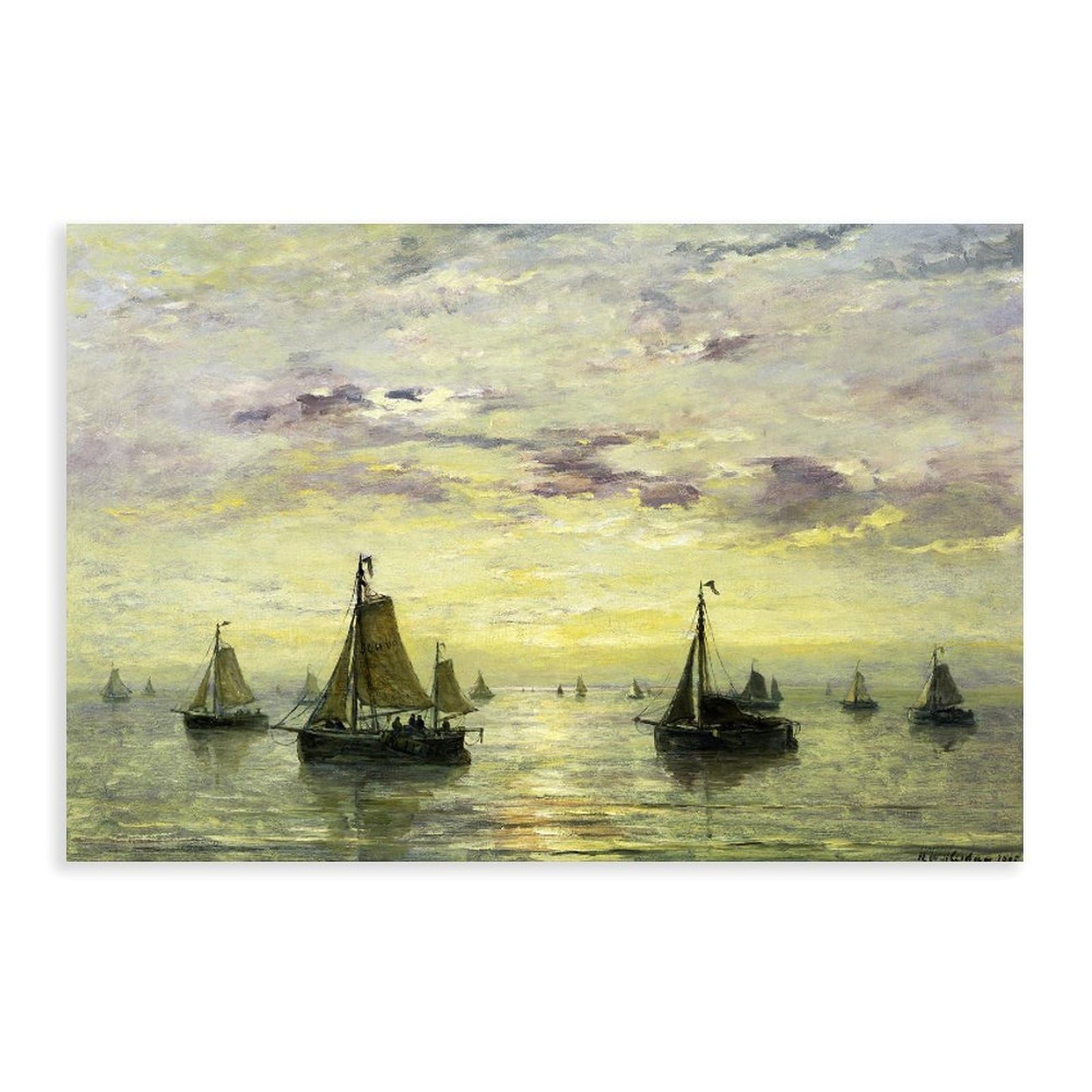 DFJyjFGJJ Hendrik Willem Mesdag,Sailing Boats on Calm Lake Poster Print for Teen Boys Room Wall Art Canvas Painting 12" L X 18" W