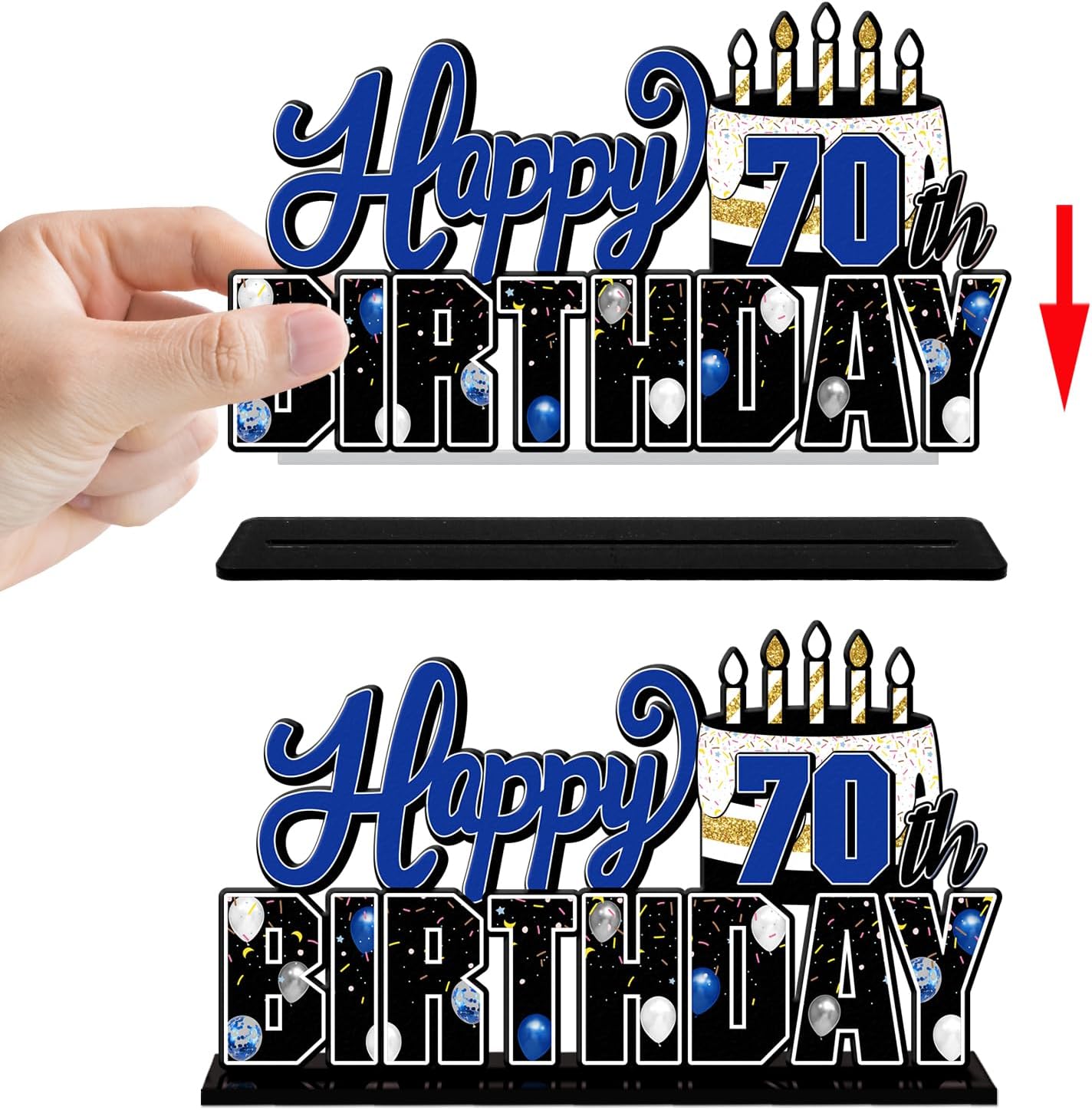 LINGTEER Happy 70th Birthday Blue Acrylic Table Topper Centerpieces Set - Cheers to Seventy Years Old Birthday 70th Bday Party Gift Decorations. - Image 2