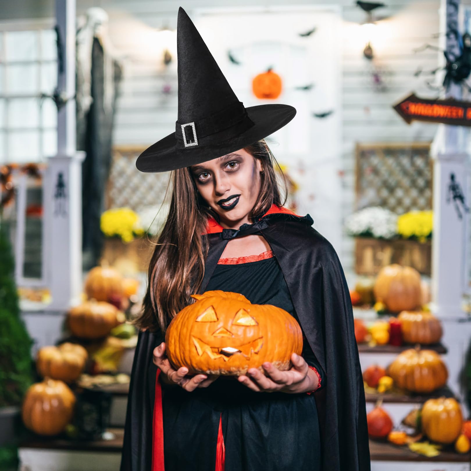 Witches Hat Women Halloween Witch Hat Decorations Large Witch H/at for Women and Men Fancy Dress Costume Party Halloween Party Carnivals Christmas Masquerade Cosplay Accessories (Black) - Image 2