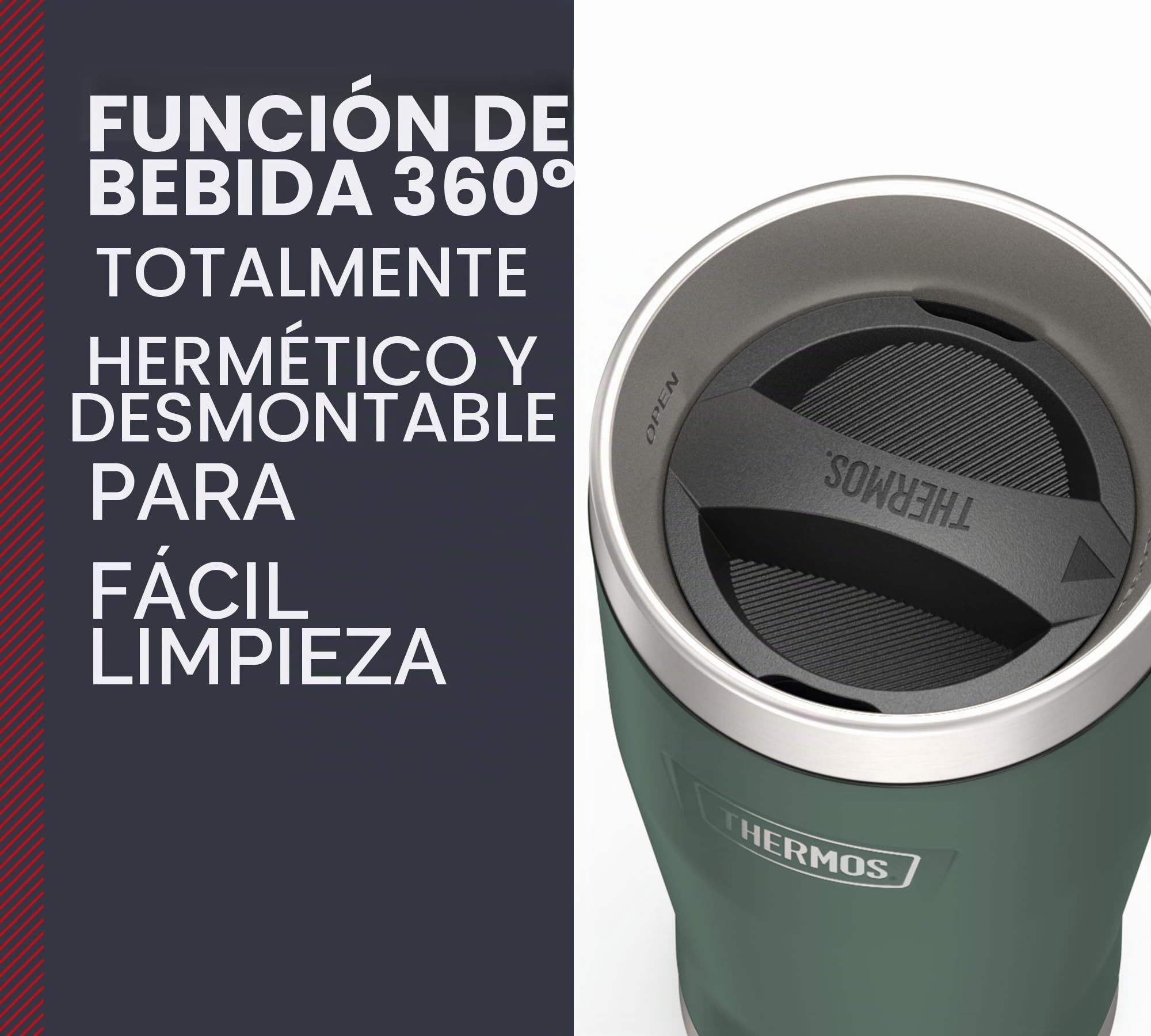 Thermos ICON - Taza térmica (0,47 L, 7 horas caliente), diseño de bosque | Taza térmica de acero inoxidable a prueba de fugas, 22 horas, apta para lavavajillas, oficina y viaje, color verde oscuro
