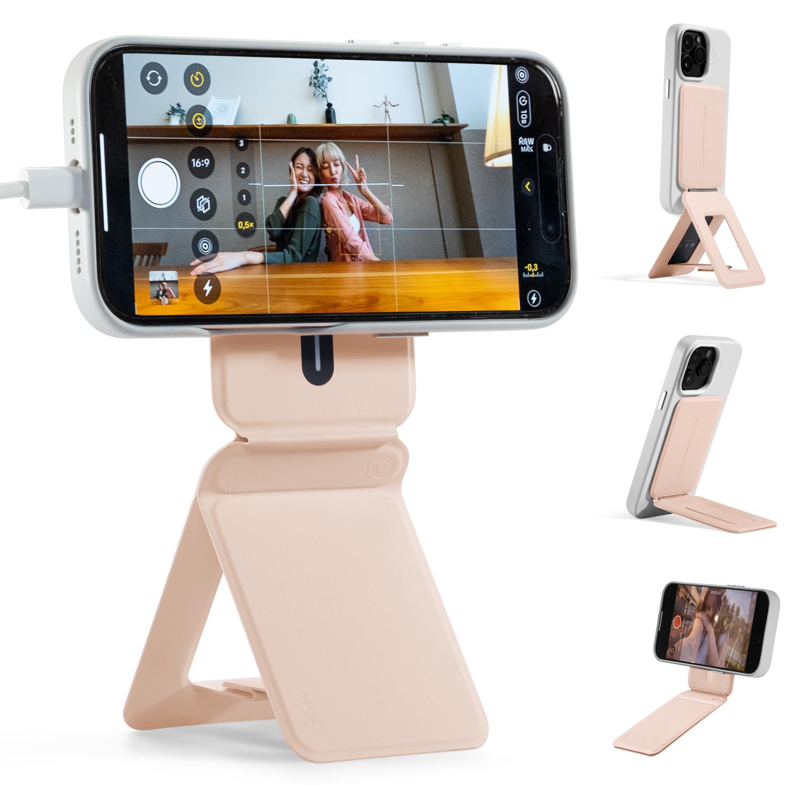 MOFT Tripod for iPhone 16/15/14/13/12 Series, Snap Invisible Phone Tripod Stand with 3 Modes for Self-vlogging, Browsing, Macro Photography, Video Call, Portable Lightweight Phone Stand(Peach Pink) - Tripod Stand - Peach Pink