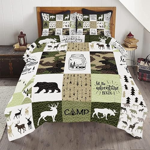 Colcha para cámper tamaño Queen  Juego de edredón de camuflaje con el mejor recuerdo hecho en camping, ropa de cama para clima frío, edredón de