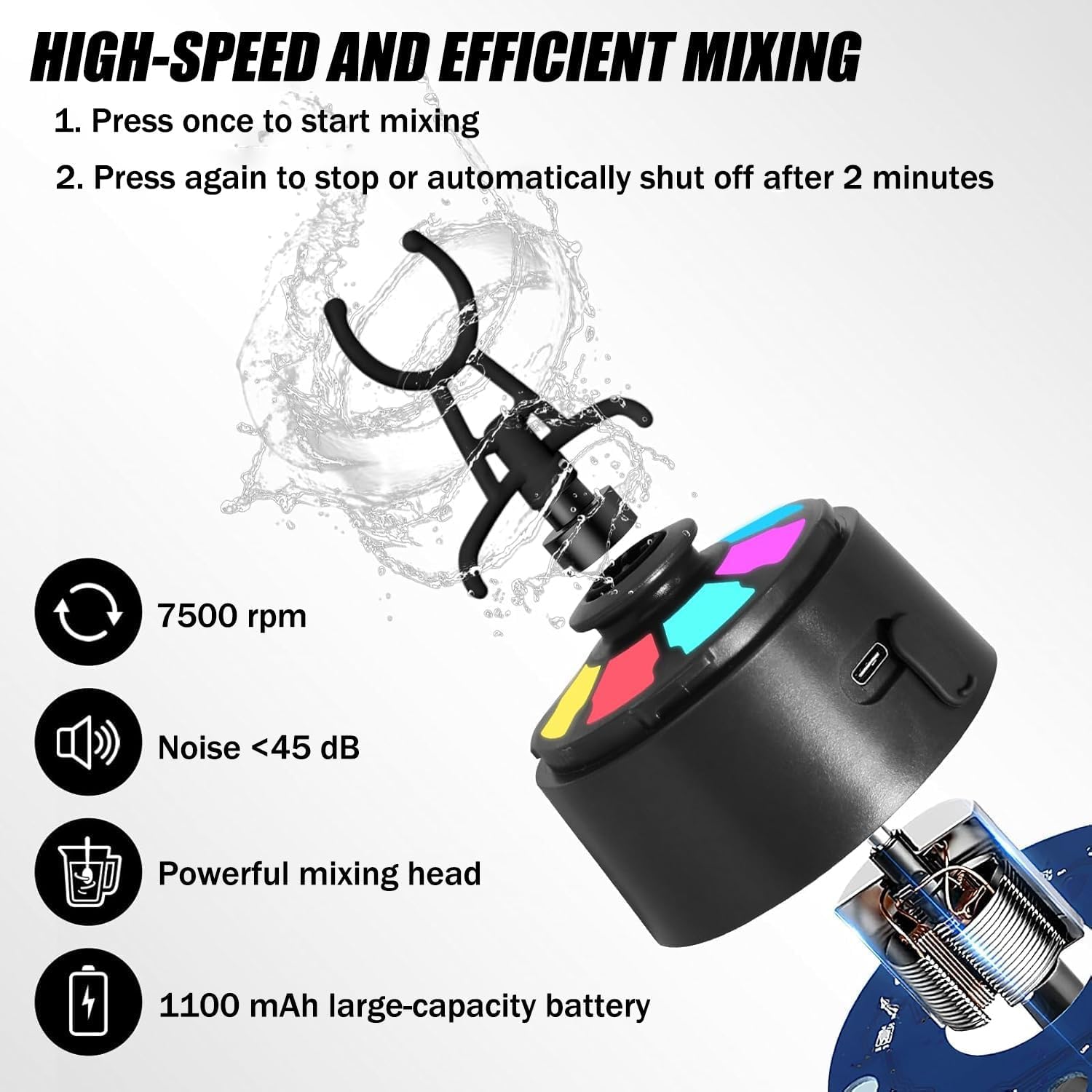 Générique Shaker à une touche, bouteille de shaker électrique de 22 oz avec boîte en poudre 50 g, tasse de mélange de poudre de protéines rechargeables USB pour sport de gym (Bleu)