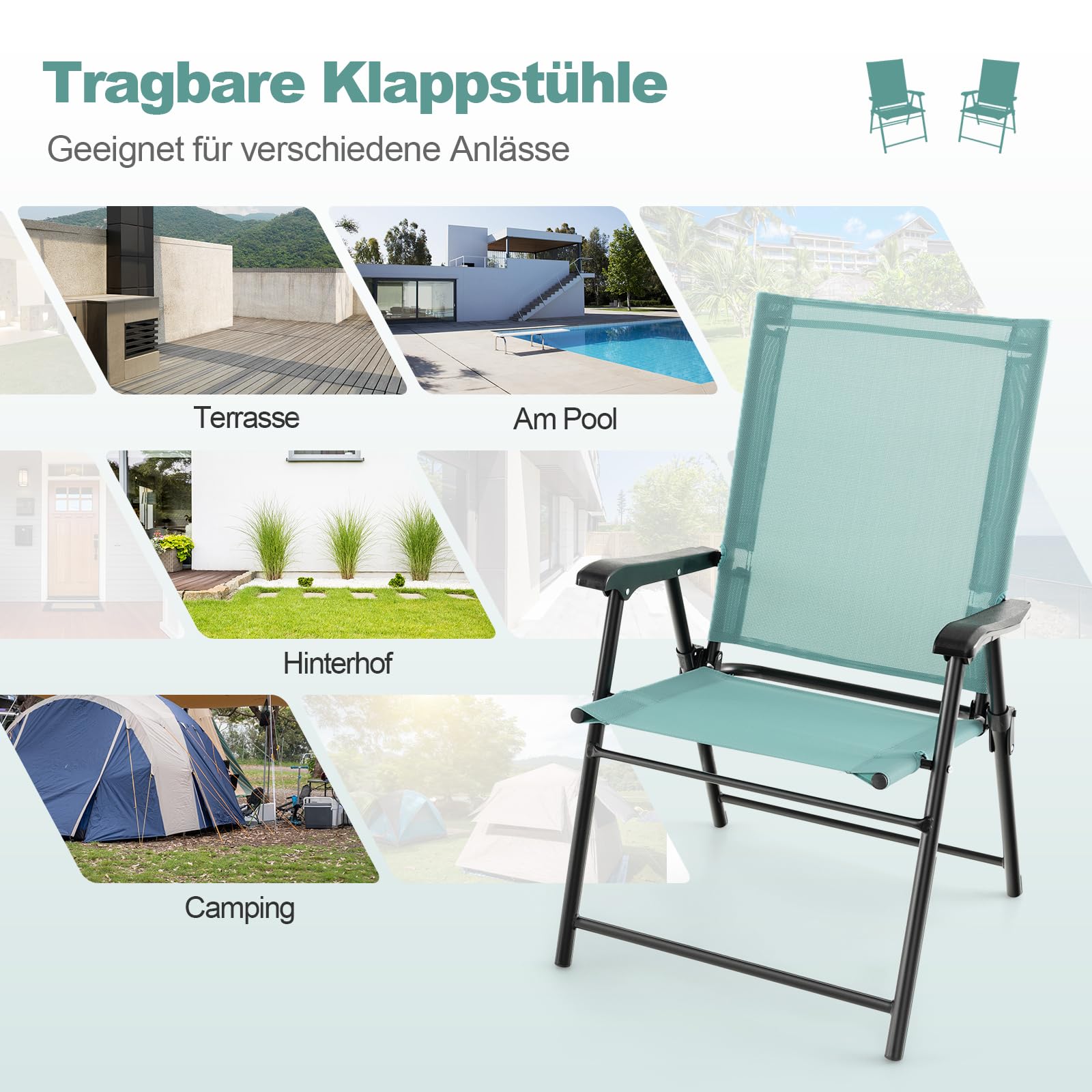 GOPLUS Set van 2 tuinstoelen, klapstoel met rugleuning en armleuning