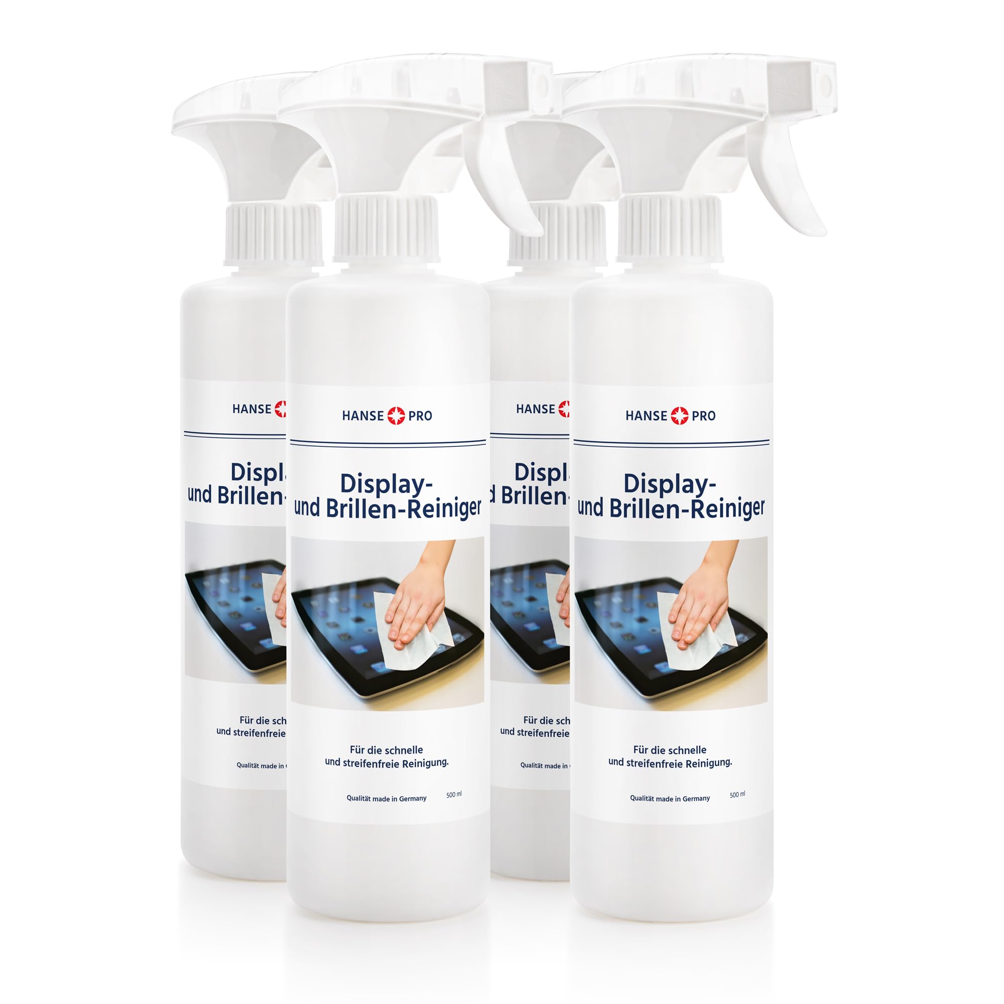 HANSE PRO Displayreiniger, 4 x 500 ml I Bildschirm-Reiniger I Screen Cleaner I ideal für Monitor, PC, Computer, Tablet, Smartphone, Notebook