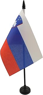 Slovenia Table Flag 4'' x 6'' - Slovenian Desk Flag 15 x 10 cm - Black plastic stick and base - AZ FLAG