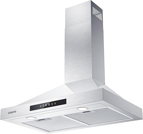 Campana extractora sin conductos de 30 pulgadas de montaje en pared para cocina en acero inoxidable con función de apagado automático AWS75308