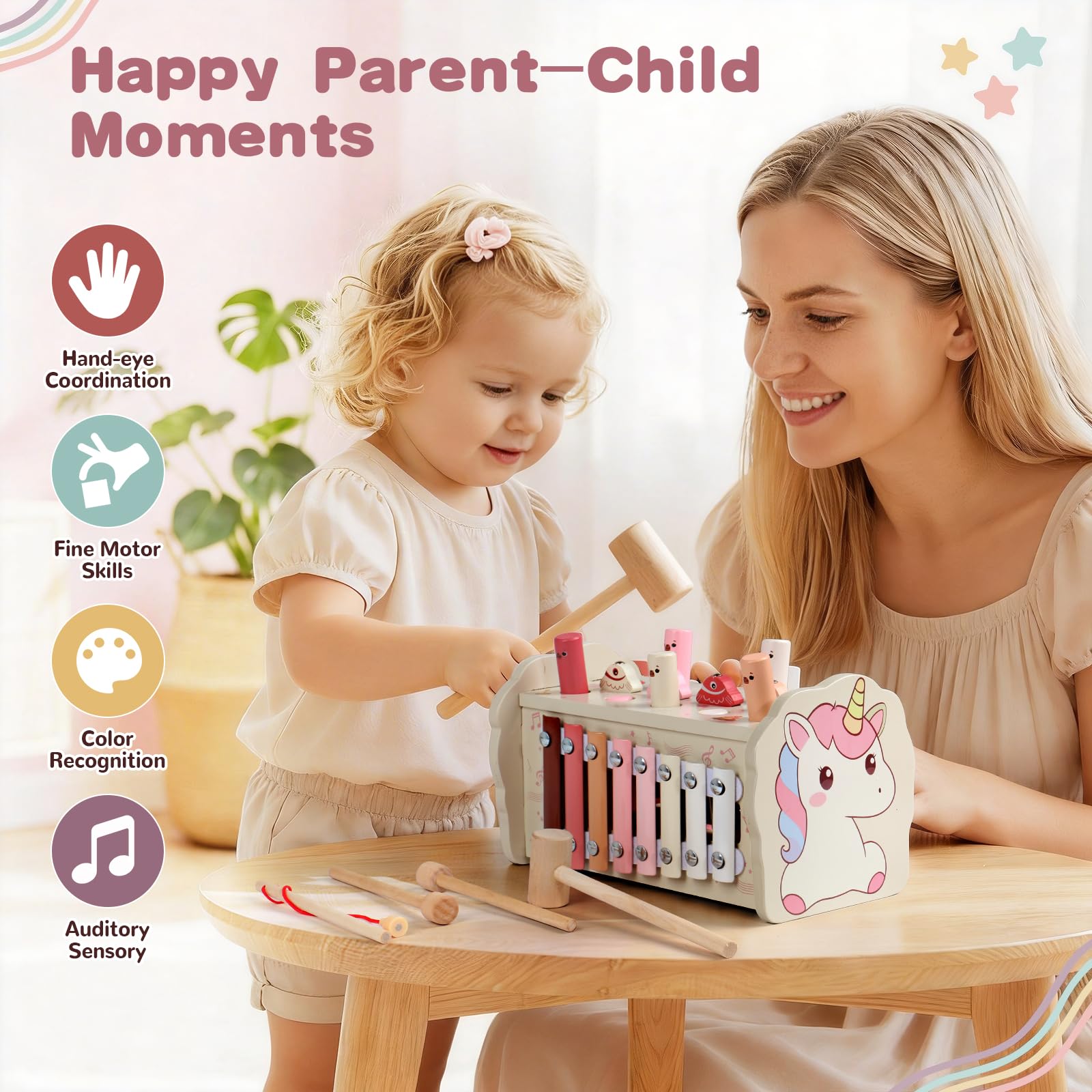 Montessori Spielzeug ab 1 Jahr - Motorikspielzeug Holzspielzeug enthält Hammerspiel ab 1 Jahr, Xylophon Kinder 1 Jahr und Angelspiel Kinderspielzeug Baby Spielzeug Geschenk 1 2 3 Jahre Mädchen Junge