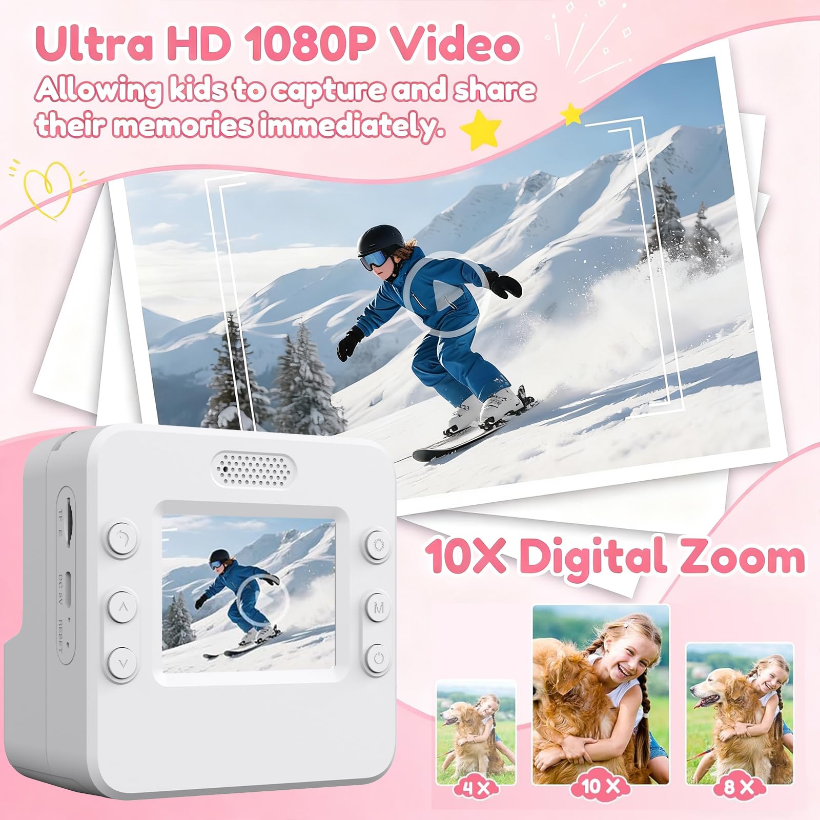Macchina Fotografica Bambini Istantanea,2.4 Pollici 48MP Fotocamera Digitale con 32GB Scheda & Papier Photo,Regalo di Natale per Bambini dai 3-12 Anni