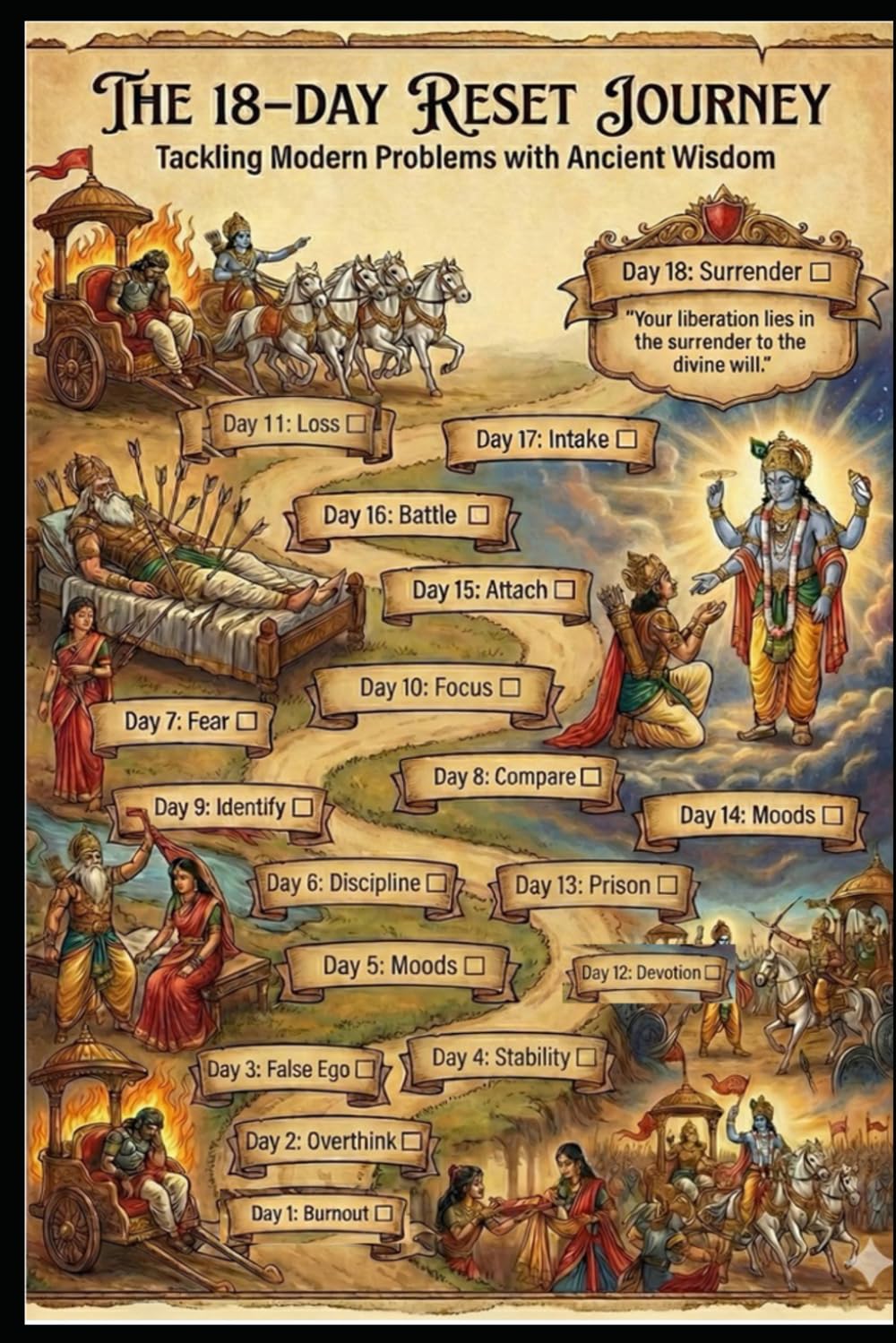 18 day reset journey with gita: Timeless Wisdom for Modern Chaos