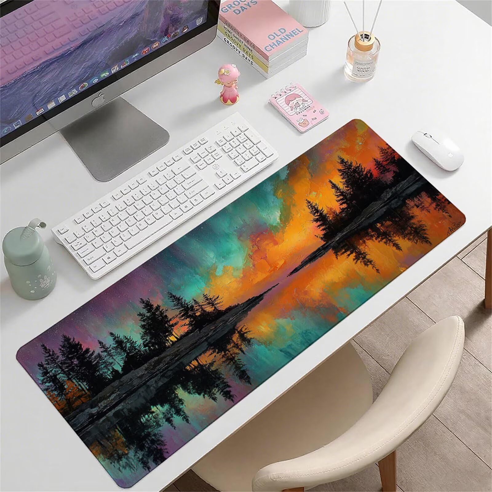 Kolorowa podkładka pod mysz XXL 1600 x 800 x 3 mm krajobraz pod ręką akcesoria biurowe antypoślizgowa gumowa podstawa i zszyte krawędzie podkładka pod mysz dla graczy do dekoracji biura dekoracyjnego