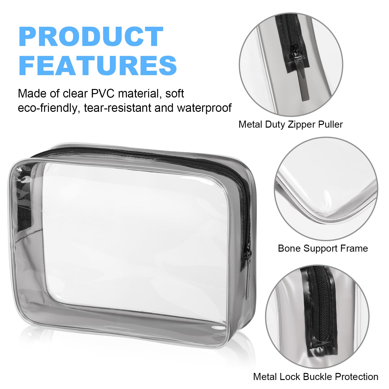 OSDUE 2 Pcs Borse da Valigia Trasparente, Sacche Trasparenti da Aereo, Beauty Case Impermeabili, Borse per Cosmetici con Zip, Beauty Case da Borsa Viaggio per Trasporto di Liquidi, Donna/Uomo (L+S)