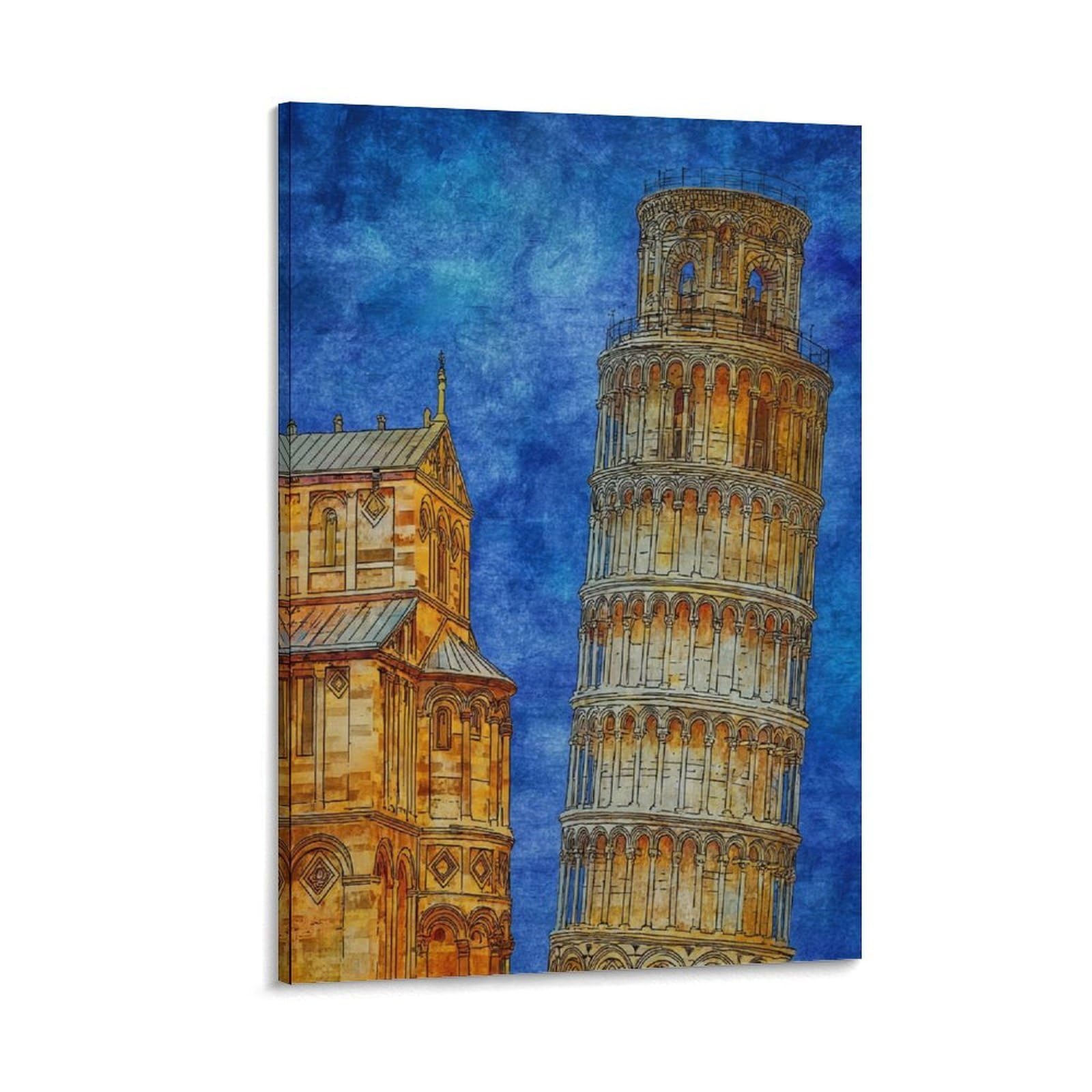 Lcynnh Frame-Style Pisa Italy Leaning Tower Of Pisa 20X30inch(50X75cm) Vintage Travel Poster Watercolor Canvas Art
