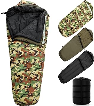 Macarrie Army Modular Military Sleeping Bag System for Adults Camo Thickened Multi Layered MSS Mummy Shaped Sleeping Bag with Bivy Cover for Winter Camping Gear