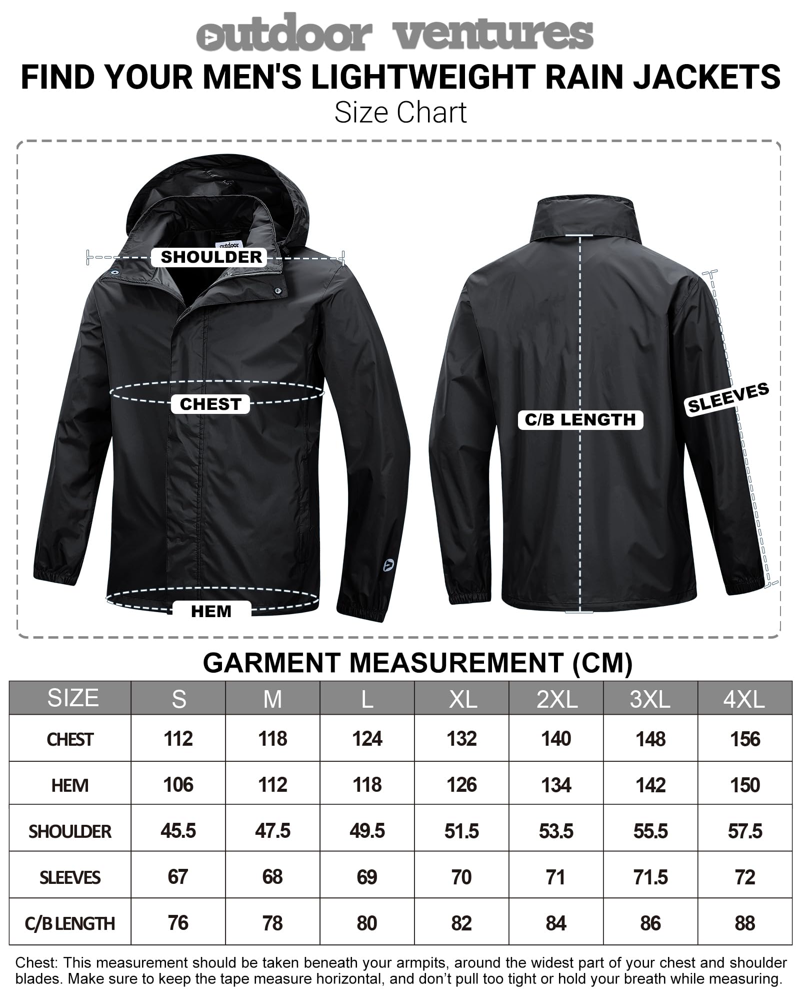 Outdoor Ventures Męska kurtka przeciwdeszczowa, wodoszczelna, ultralekka, cienka, składana kurtka przeciwdeszczowa, oddychająca kurtka rowerowa, sportowa