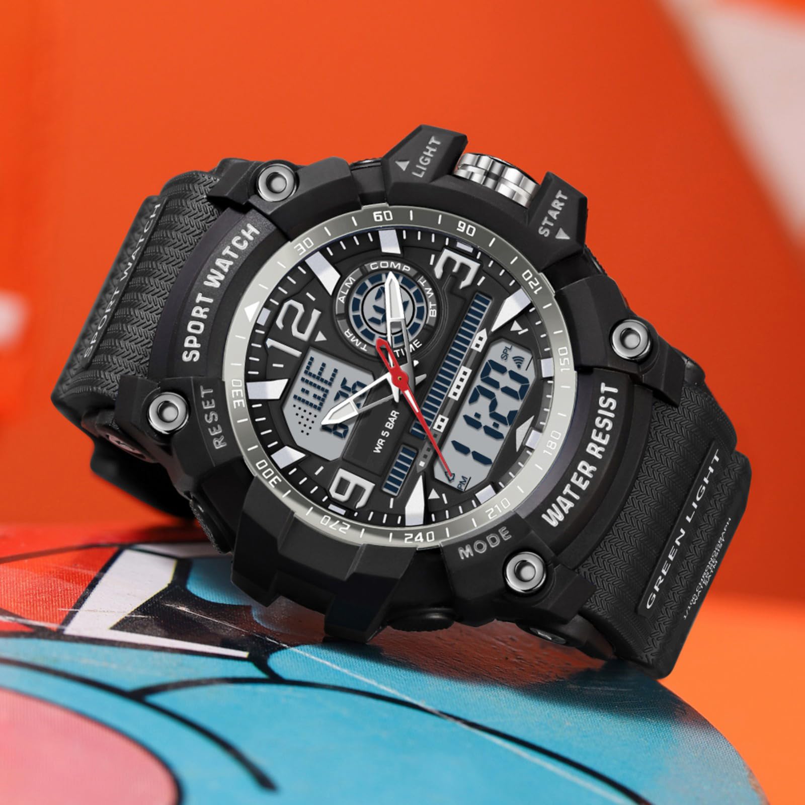 findtime Montre tactique militaire numérique pour homme - Montre robuste pour la course à pied, l'entraînement, les sports de plein air avec rétroéclairage LED, alarme, carillon horaire, calendrier