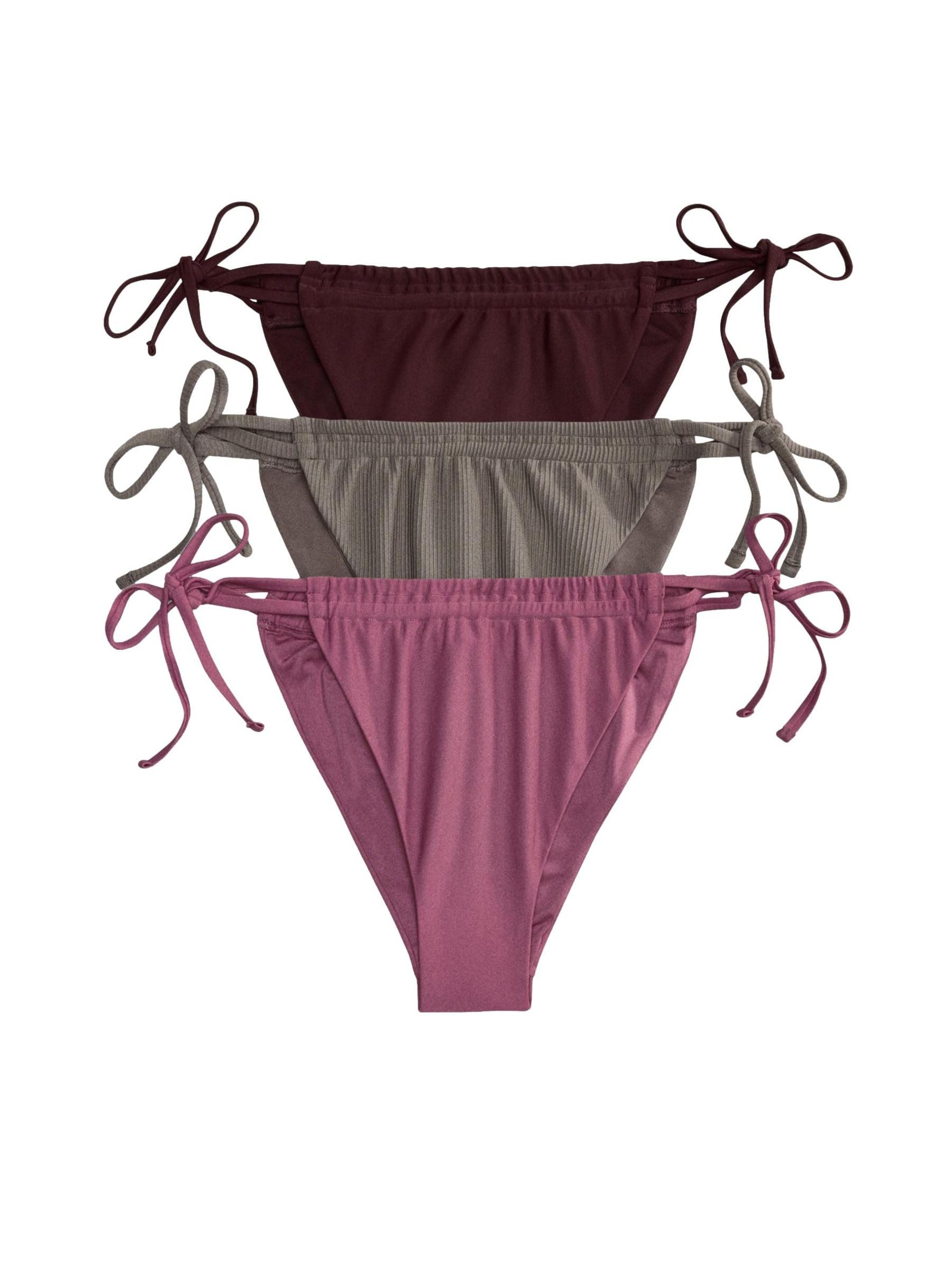 THE SET Femme Bas de Bikini échancré, Lot de 3 | Taille mi-haute