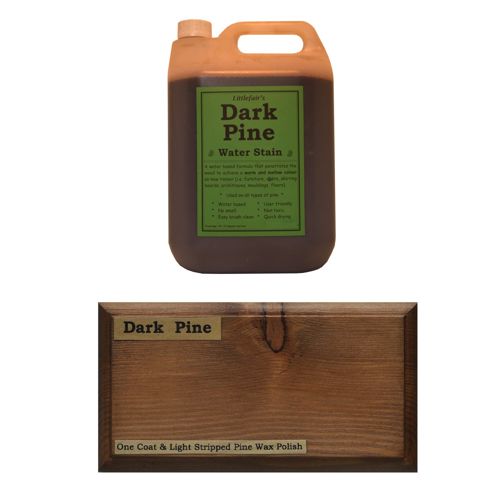 Littlefair's Non-Toxic Water-Based Wood Stain - 5ltr Dark Pine Wood Dye Traditional Range for Indoor Timber Including Doors and Skirting Boards
