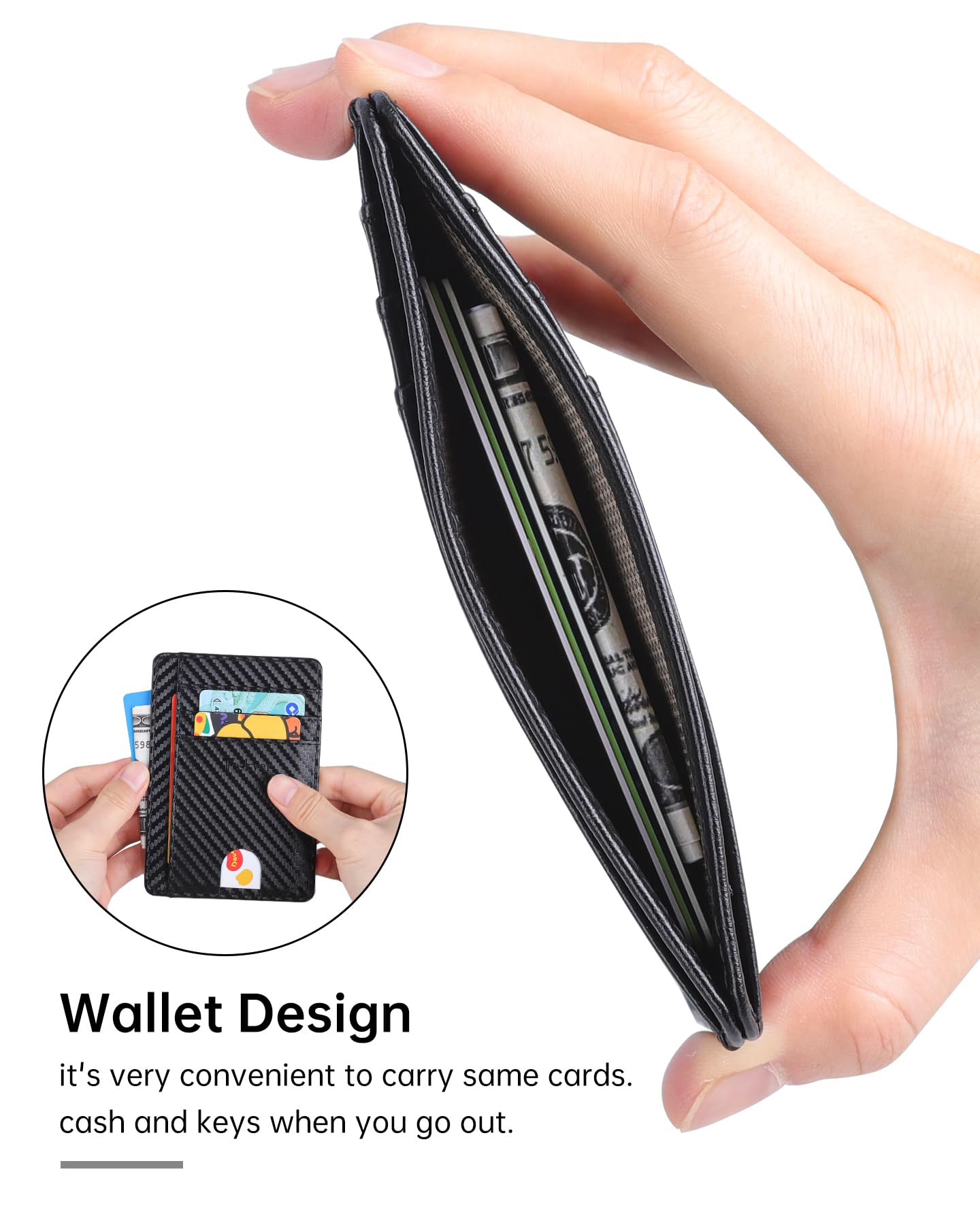 Teskyer Porta Carte Credito Uomo, Portafoglio Uomo Piccolo Sottile, Protezione RFID, Design Minimalista, Weave Nero