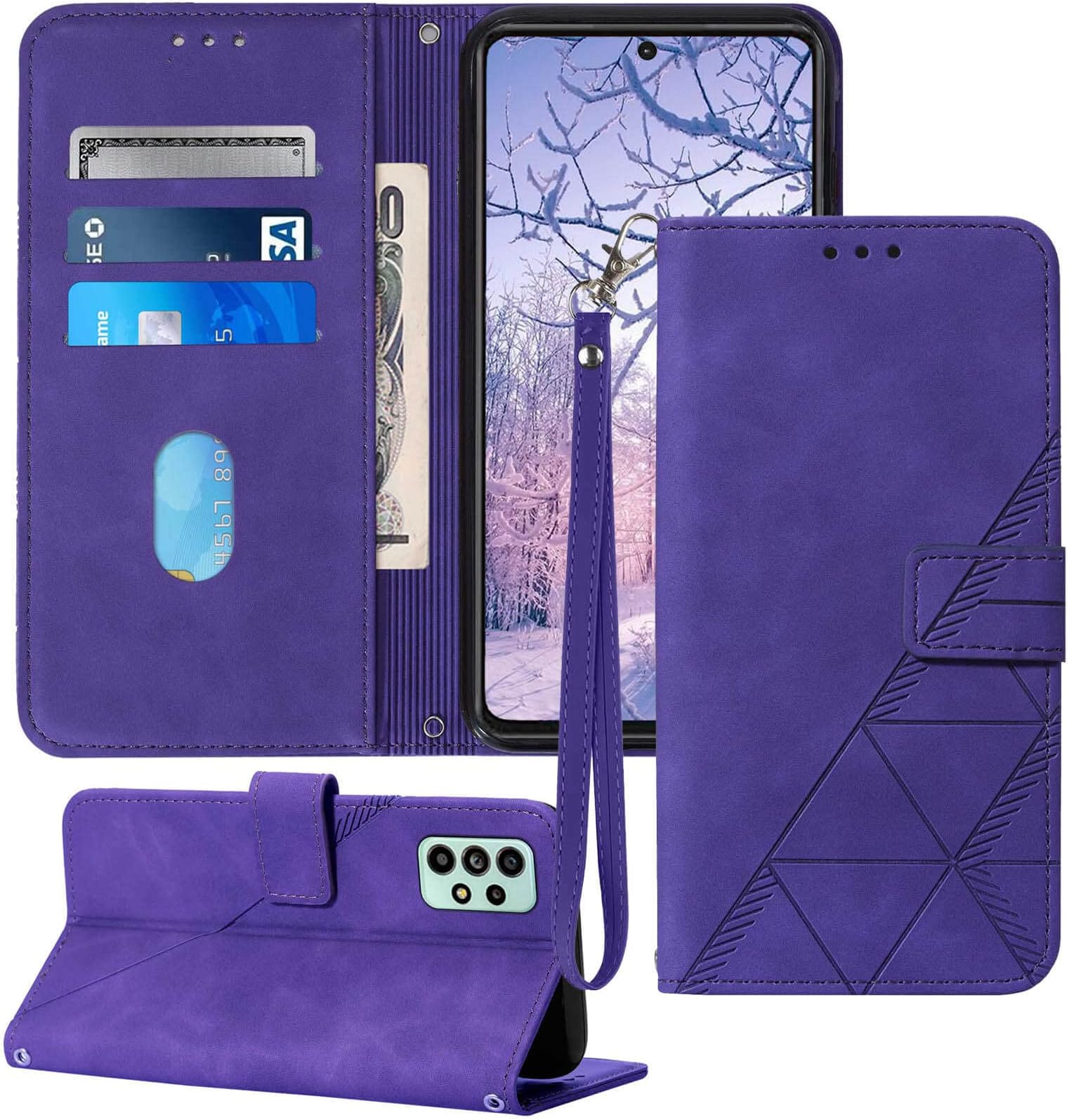 for Samsung A53 5G Case Wallet,[Kickstand][Wrist Strap][Card Holder Slots] A53 5G Phone Case,TPU Interior Protective PU Leather Flip Cover (Purple)