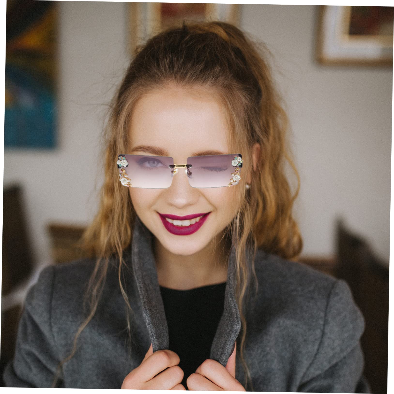 5stücke Mädchen Sonnenbrille Mit Sonnenbrille Für Damen Dekorative Für Sommer-events Für Partys Und Festivals Schwarz- Mit Verlaufslinsen