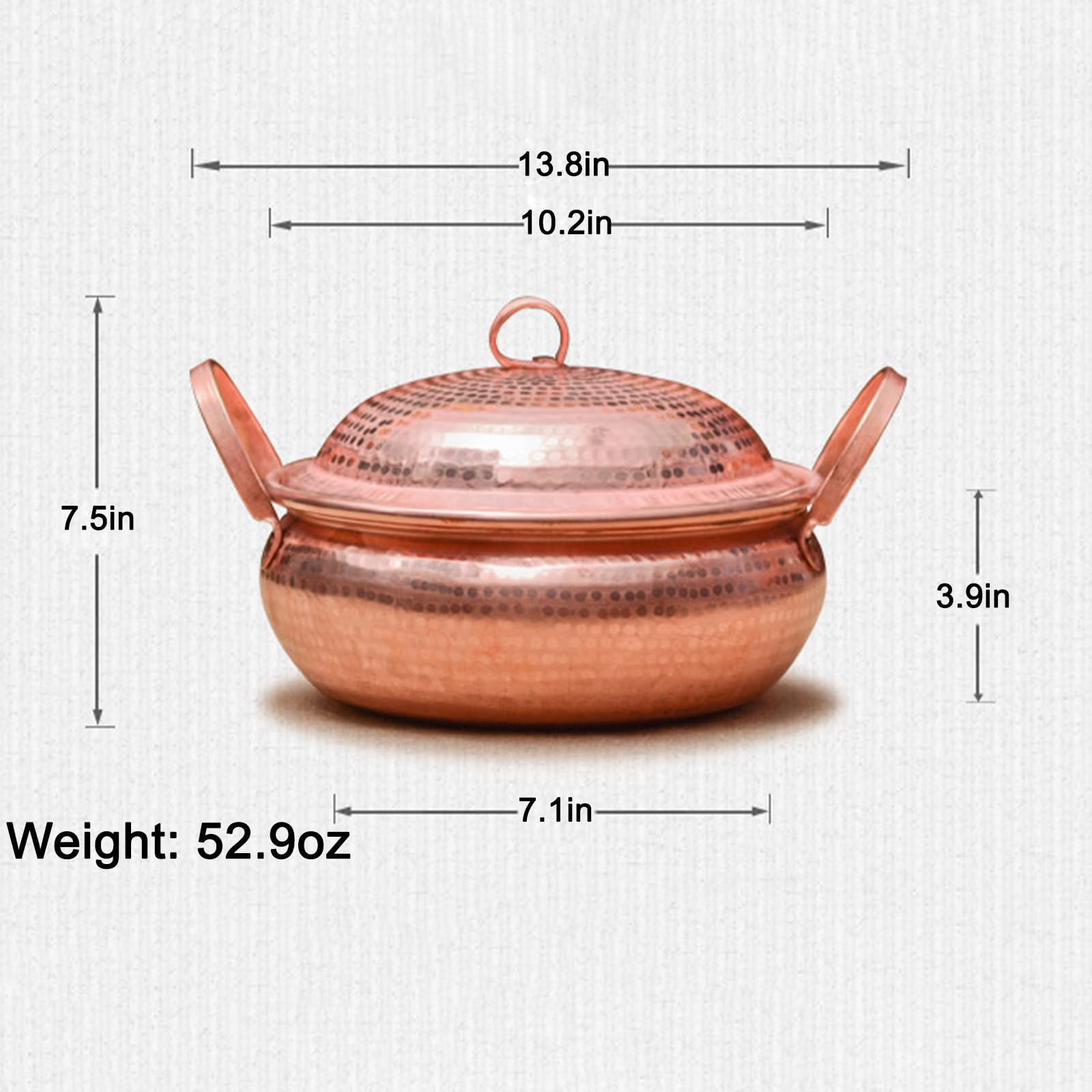Pentola da cucina in puro rame da 25,9 cm, con coperchio, versatile per cucina gourmet, pentola e padella in rame artigianale, attrezzatura essenziale da cucina