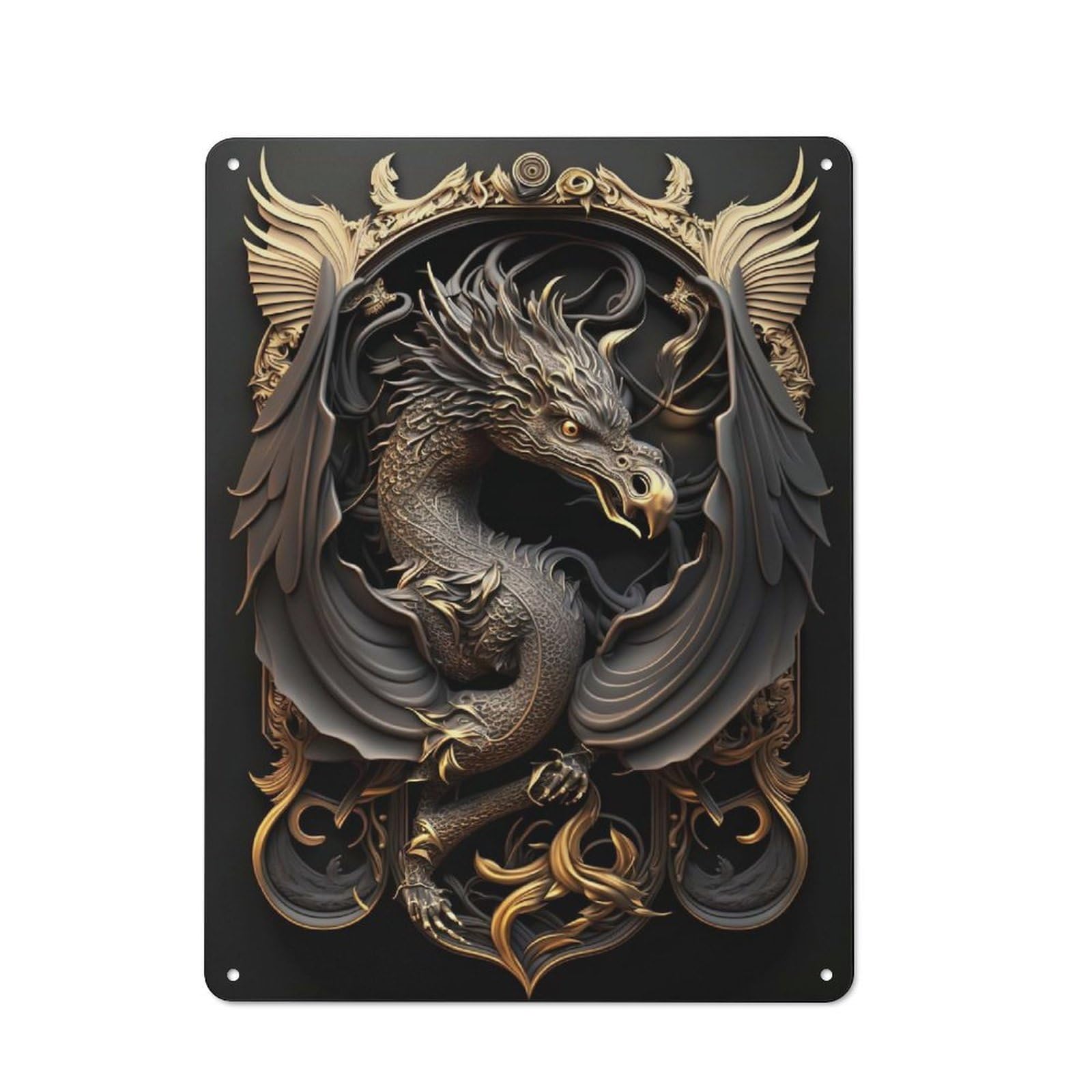 Junmoney Style-20 Magical Dragon Art Deco Retro Metal Wall Sign 40X30cm For Living Room Or Hallway, For Collectors Decorating Living Rooms And Hallways