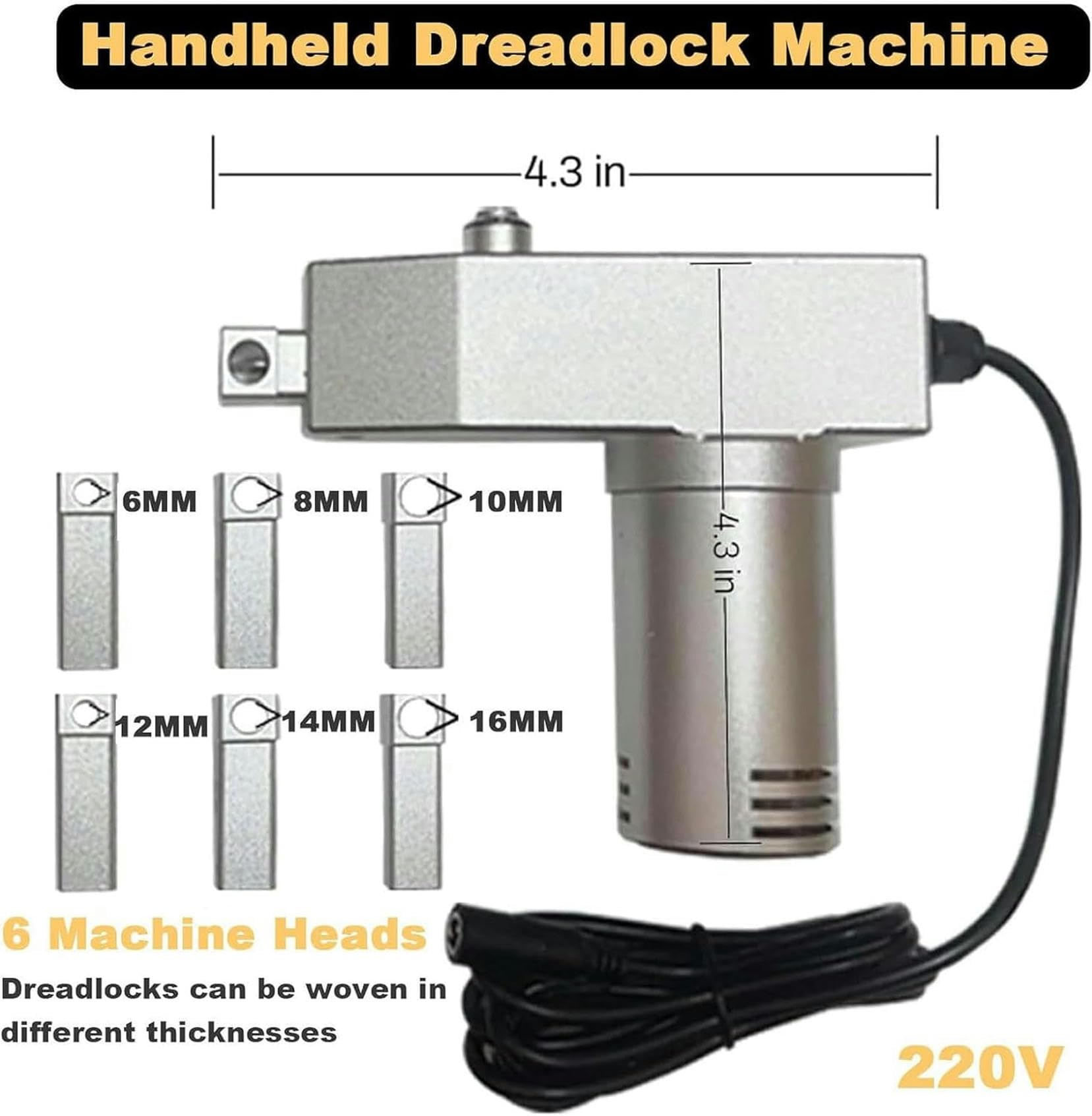 Kit de Herramientas para rastas, máquina de Ganchillo para Hacer rastas de Acero Inoxidable con 6 Cabezales, máquina eléctrica para Hacer Trenzas de Ganchillo con rastas