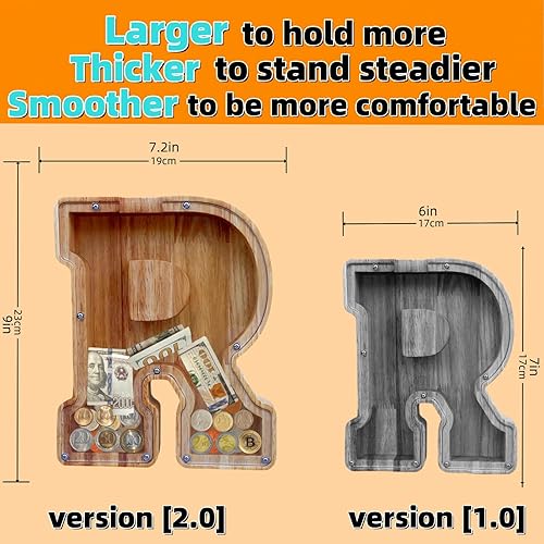 Miniatura 69 de Alcancía grande para niños y niñas, alcancía de madera personalizada con diseño recortado, bancos de monedas de letras del alfabeto, caja de ahorro