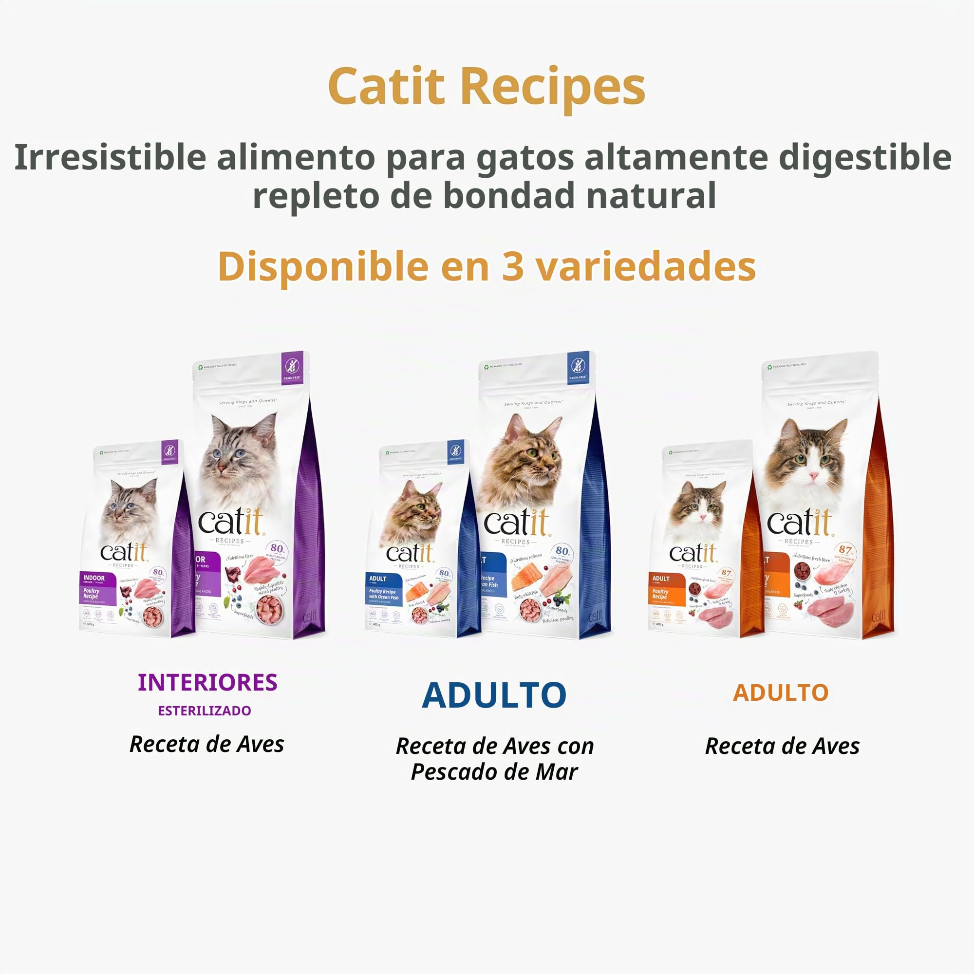 Pienso para Gatos Adulto Catit Recipes -Receta de Aves, 2 kg (Paquete de 4)