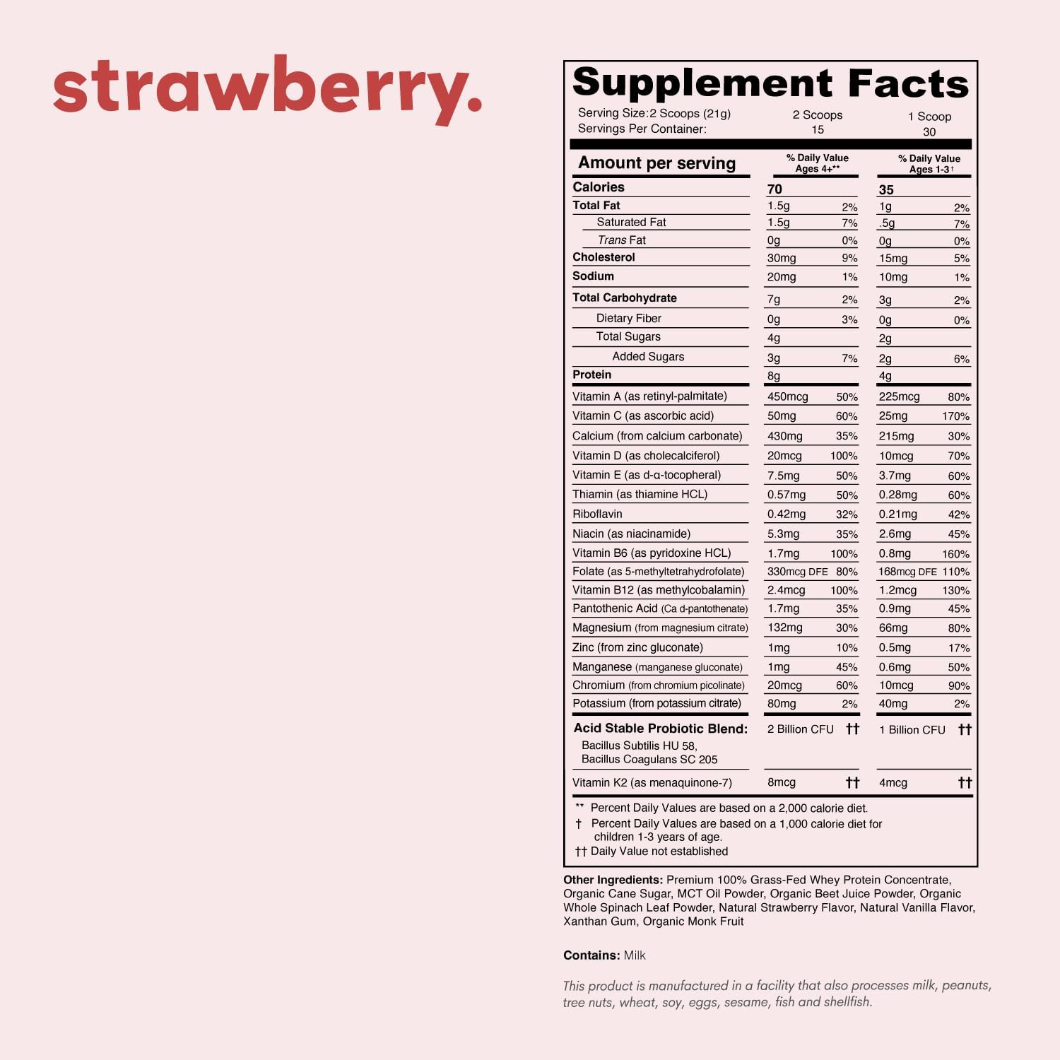 Mighty Strawberry Milk - Kids All-in-One Daily Protein Powder & Multivitamin Boosted with 2 Billion Probiotics & Organic Spinach - Natural Flavors, Colors & Sweeteners - 15-30 Servings - Image 4