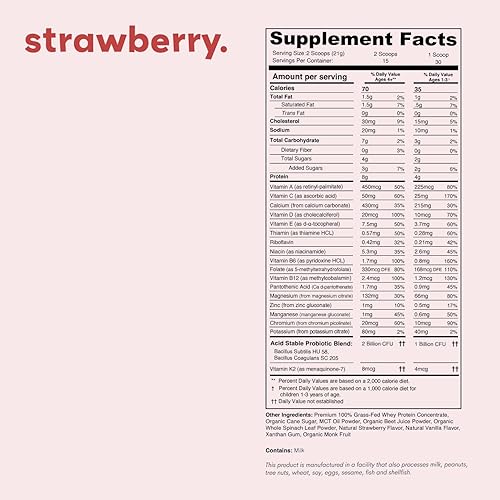 Miniatura 4 de Mighty Strawberry Milk - Proteína diaria todo en uno para niños en polvo y multivitamínico potenciado con 2 mil millones de probióticos y espinacas