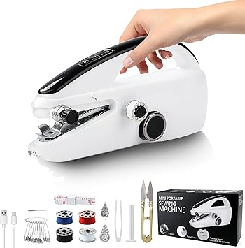 Handheld Sewing Machine, Mini Hand Held Sewing Machine for Beginners, Hand Sewing Machine for Clothes Fabrics Repair Home DIY, Portable Hand Hemming Stitching Machine