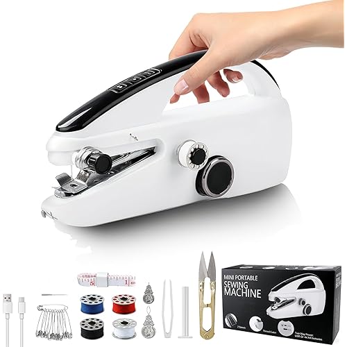 Handheld Sewing Machine, Mini Hand Held Sewing Machine for Beginners, Hand Sewing Machine for Clothes Fabrics Repair Home DIY, Portable Hand Hemming Stitching Machine